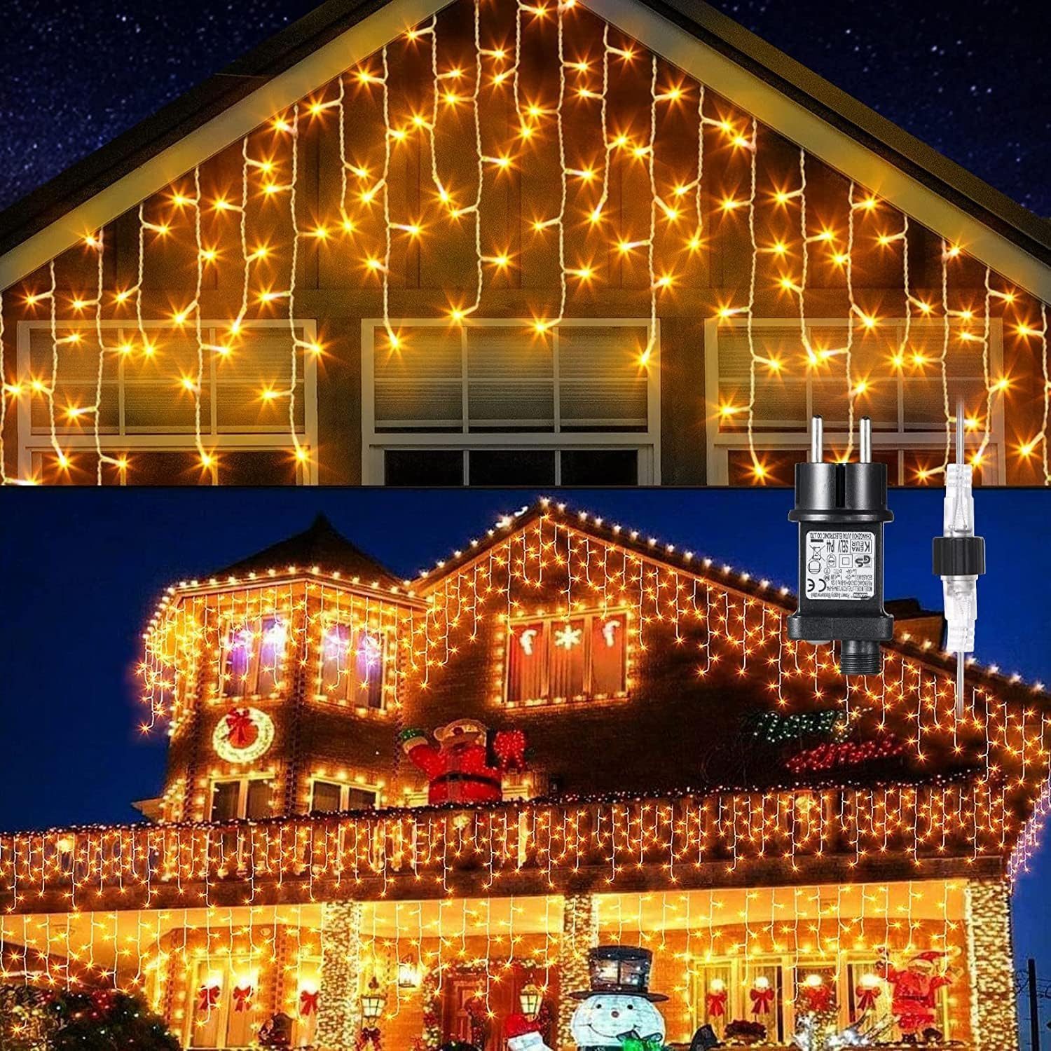 Elegear LED-Lichtervorhang 10M Eisregen Lichterkette Weihnachtsbeleuchtung Deko Außen/Outdoor, 144-flammig, 2500K mit Timer/Memory-Funktion (Erweiterbar Max. 50M)