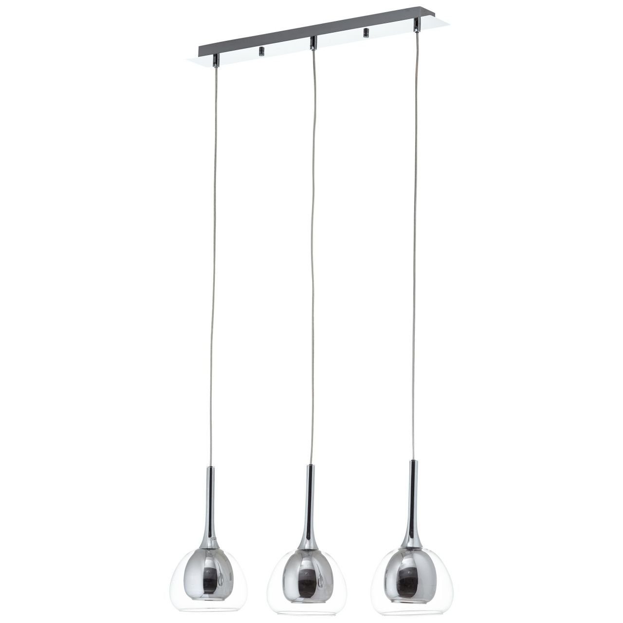 Brilliant Pendelleuchte Hadan, 3x Hadan Pendelleuchte rauch/transparent/chrome E14 D45, 3flg Lampe