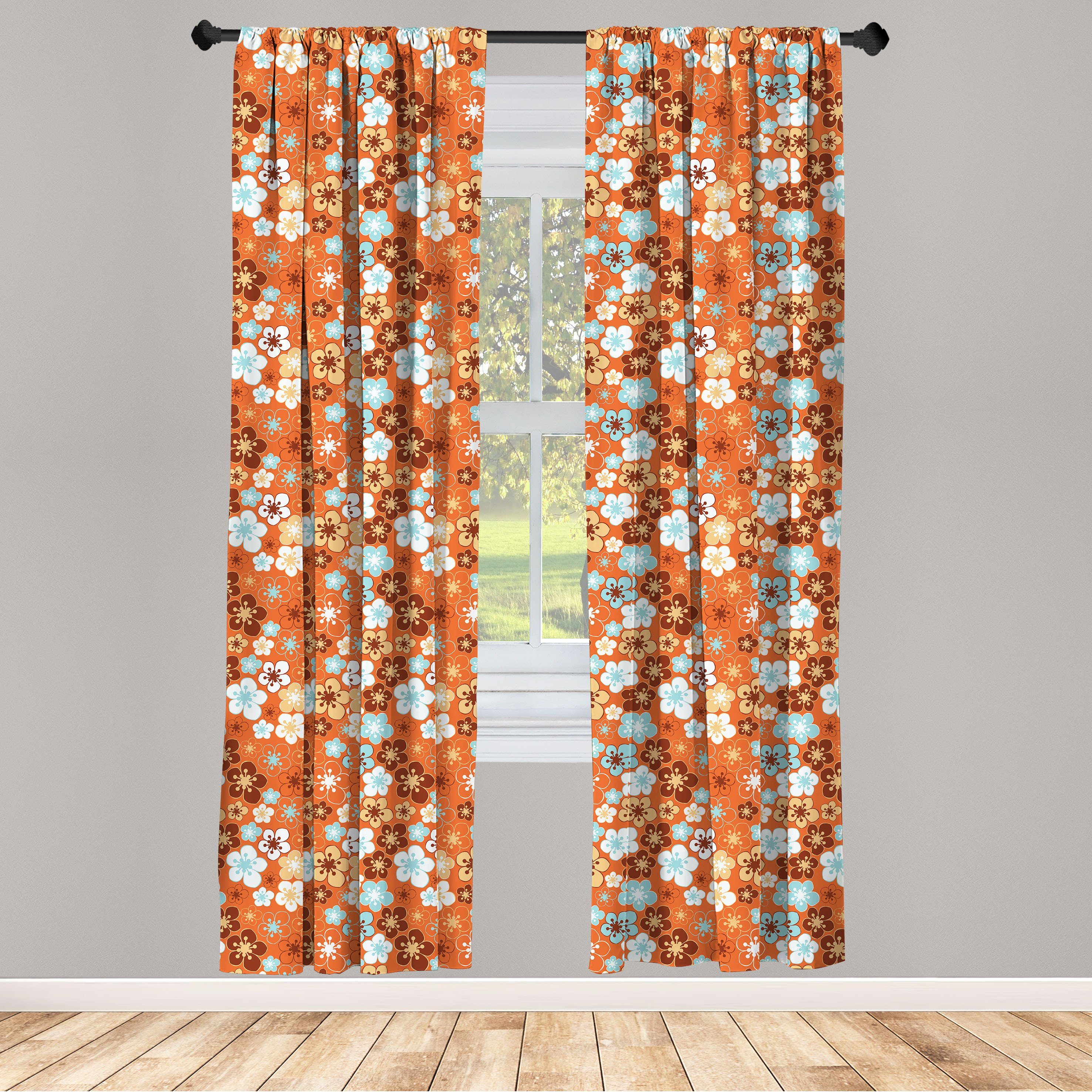 Gardine Vorhang für Wohnzimmer Schlafzimmer Dekor, Abakuhaus, Microfaser, Orange Doodle Sommer Flora