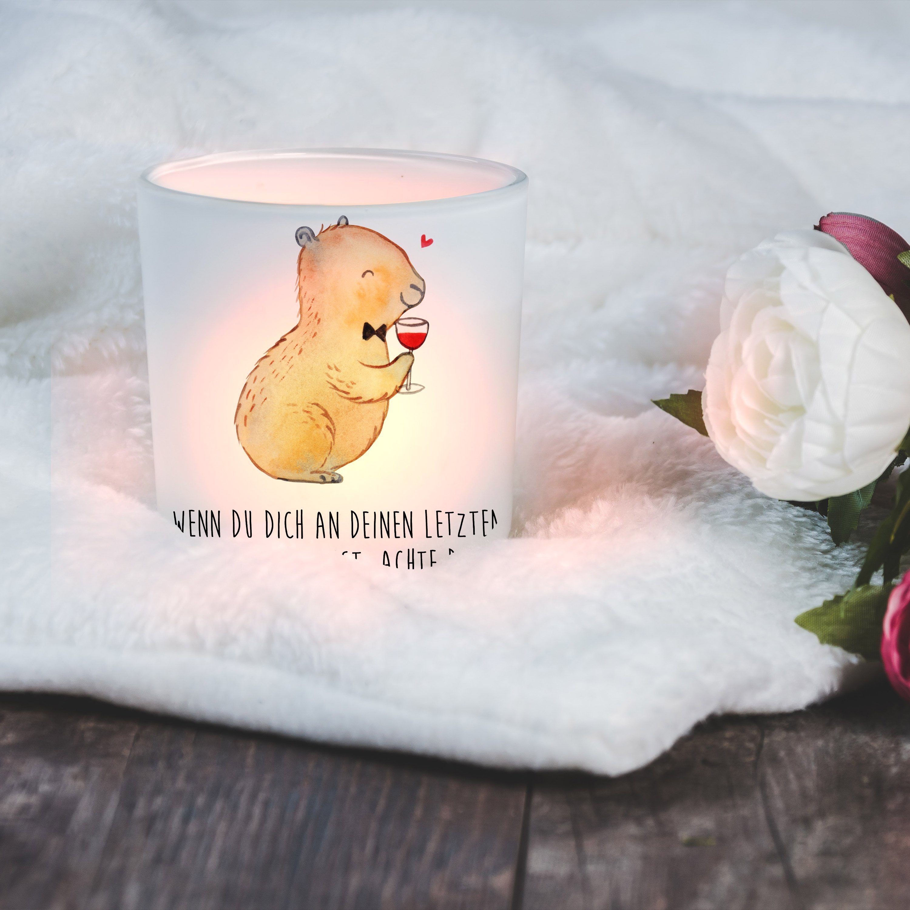 Kerzenglas, Geschenk, Wein Teelichthalter, Transparent & W (1 Mr. St) Capybara Windlicht Mrs. - - Panda