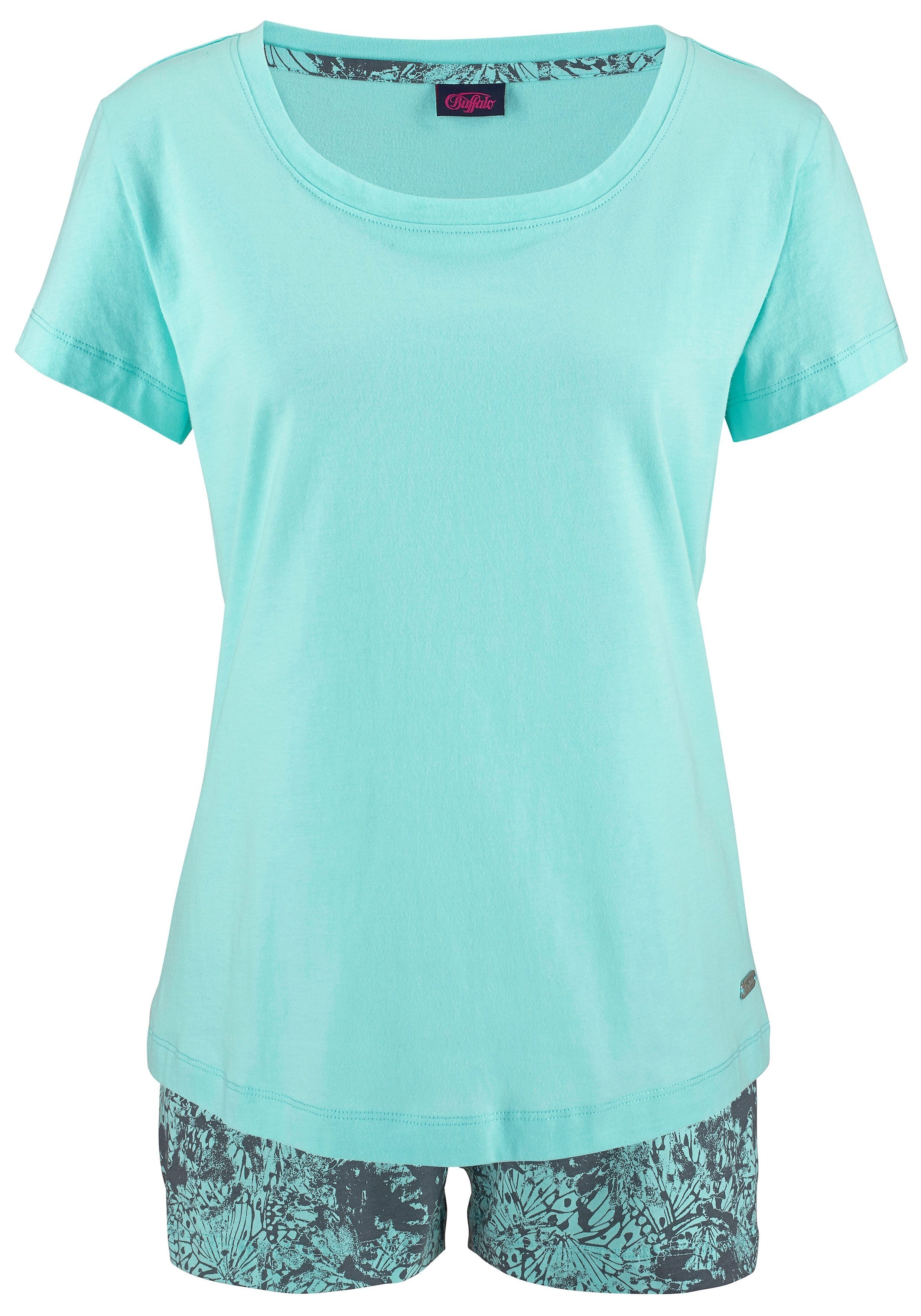 mit Basic softem gemusterter mint-gemustert Stück) (2 Shorts und Buffalo tlg., 1 Shorty T-Shirt