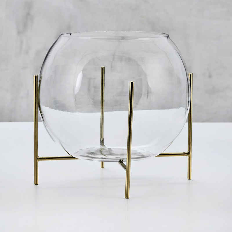 carla&marge Tischvase Balkina (transparente Kugelvase mit Fußgestell, Dekovase), elegante Blumenvase auf Eisengestell in Gold, Höhe ca. 25 cm
