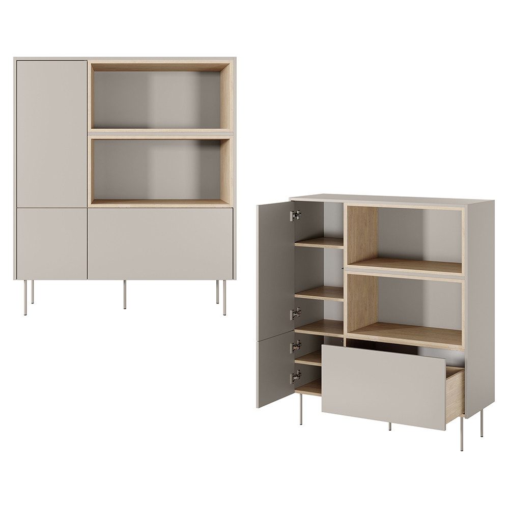 Lomadox Wohnzimmer-Set DELFT-141, (Mega-Spar-Set, 4-St., Couchtisch Highboard Lowboard Sideboard), in keramikrot und kaschmir mit Eiche, modern, grifflos