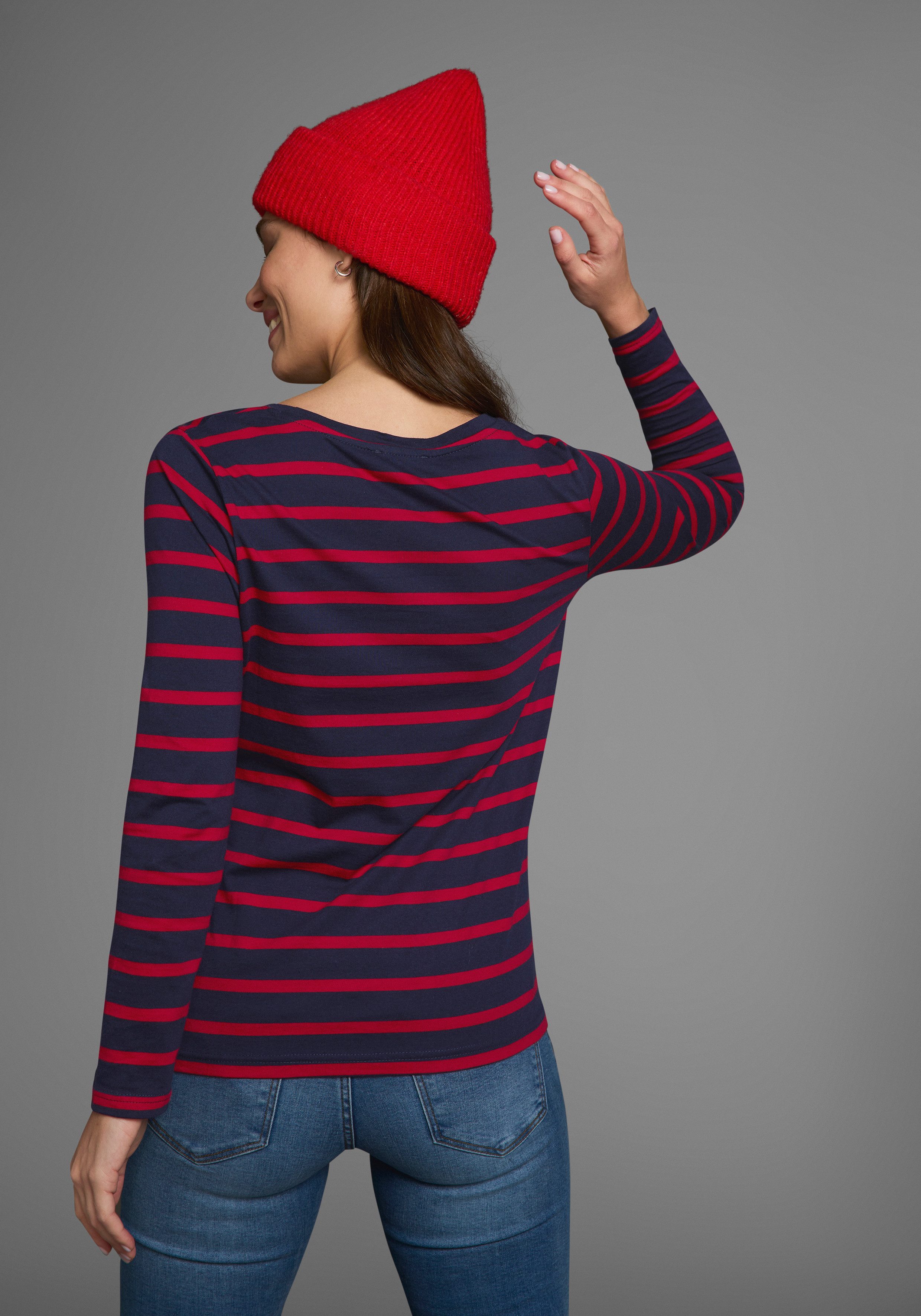 AJC Langarmshirt gestreift, Rundhalsausschnitt, aus Baumwolle, aus Single Jersey