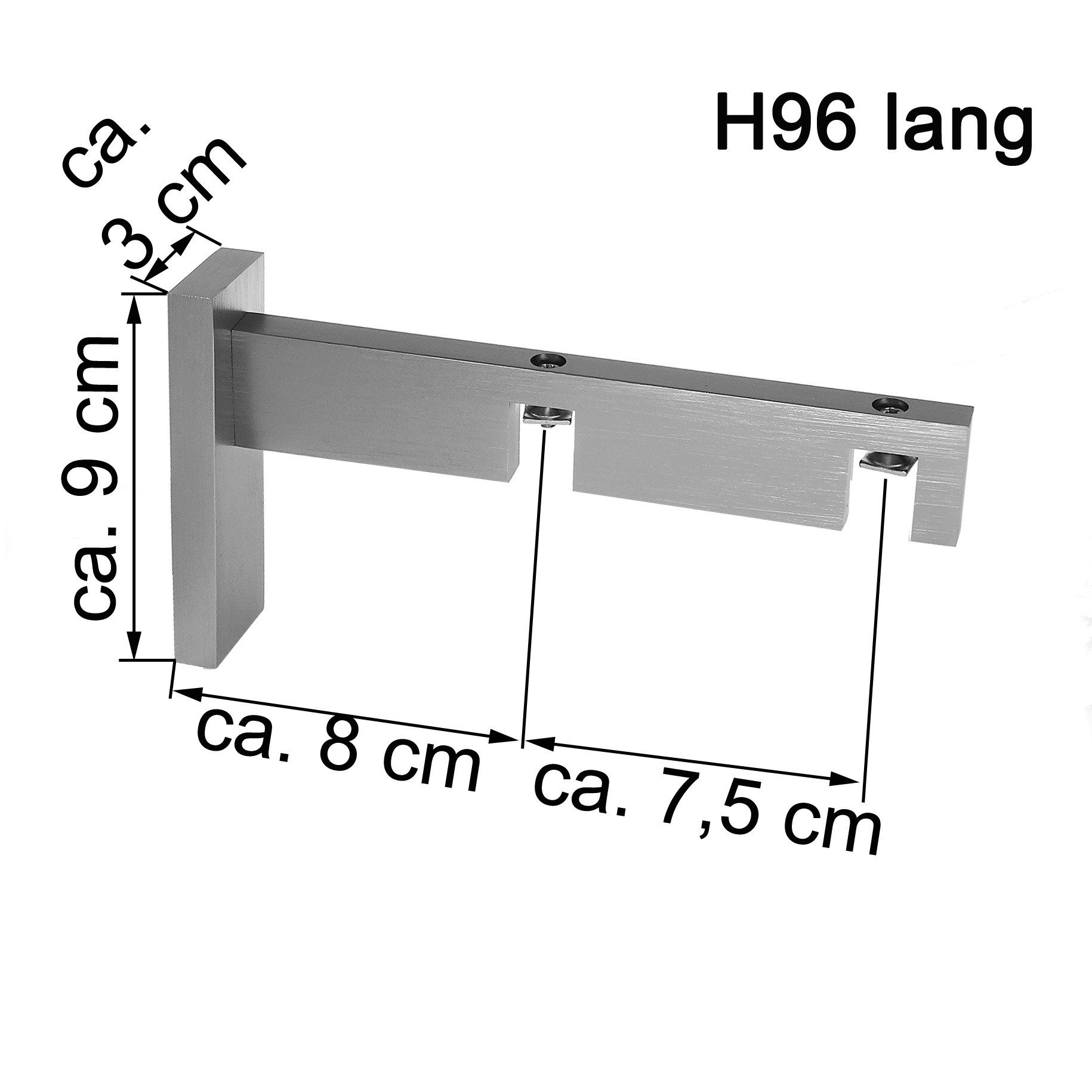 BASIT Gardinenstange eckig Innenlauf Edelstahloptik 30x14 mm mit Wandträgern 120 cm E90, Ø 30 mm, 2-läufig, verschraubt, Aluminium, H96 120 cm E90 Kappe