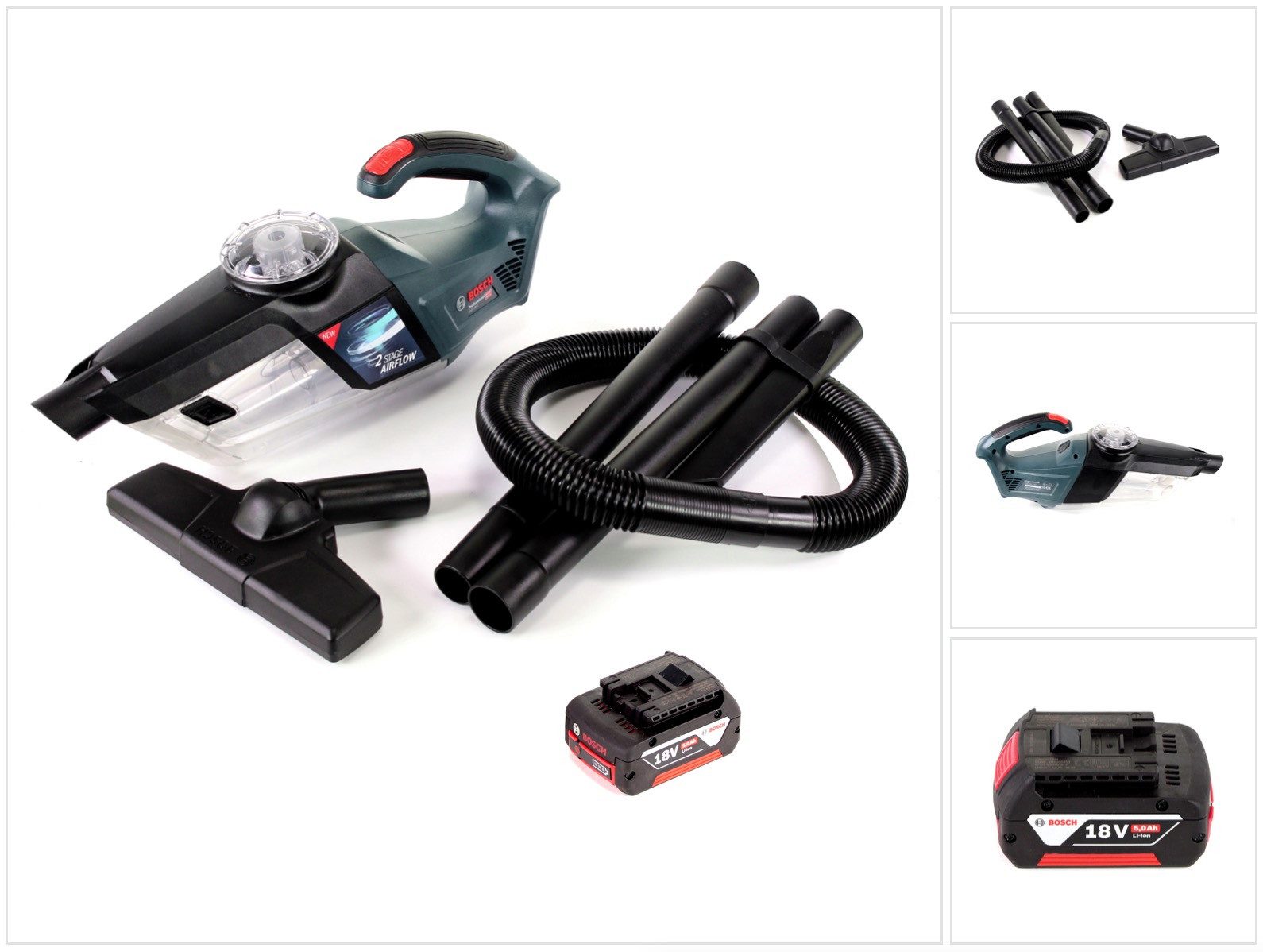 Bosch Professional Akku-Handstaubsauger GAS 18V-1 Akku Staubsauger 18V + 1x Akku 5,0Ah - ohne Ladegerät