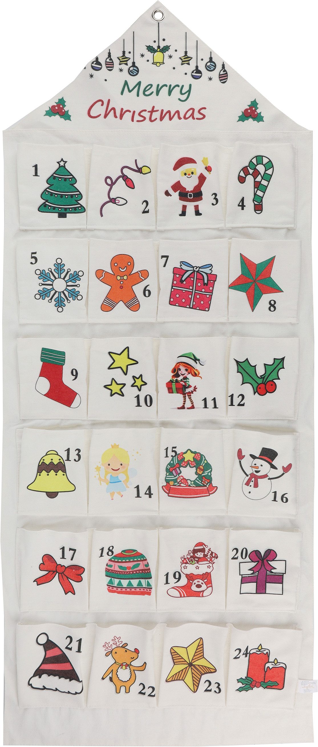 OTTO home Adventskalender mit Gratis Säckchen, aus Stoff mit kunterbunten Motiven,zum Befüllen, ca.47x117cm, ideal für Türen oder als Wandbehang