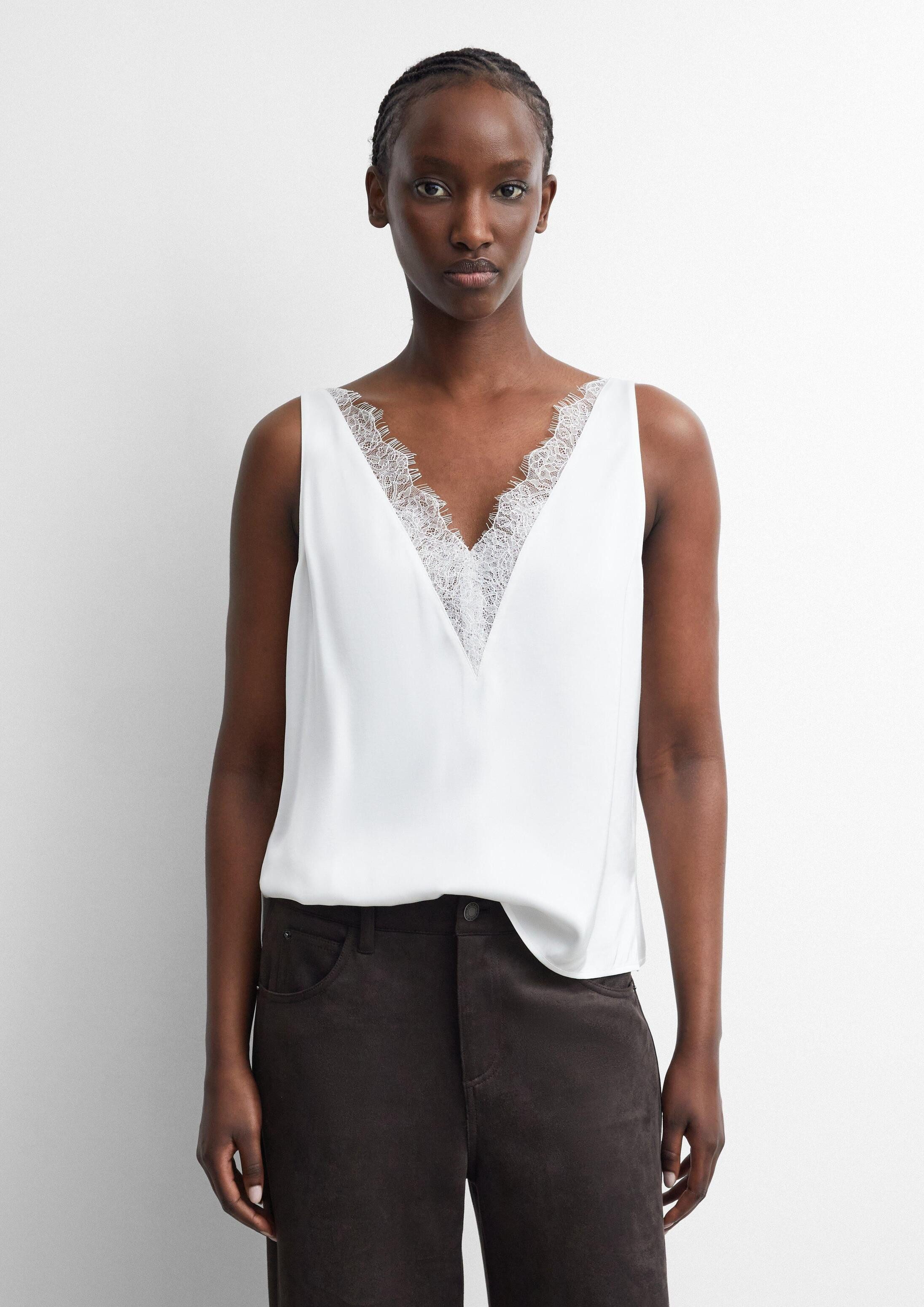 comma Blusentop Bluse Satintop mit Spitze