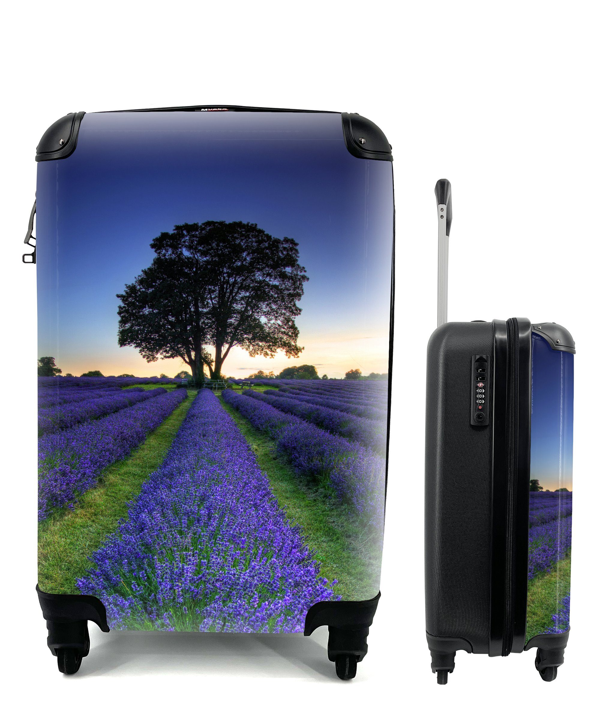 MuchoWow Handgepäckkoffer Reihen von lila Lavendel, 4 Rollen, Reisetasche mit rollen, Handgepäck für Ferien, Trolley, Reisekoffer