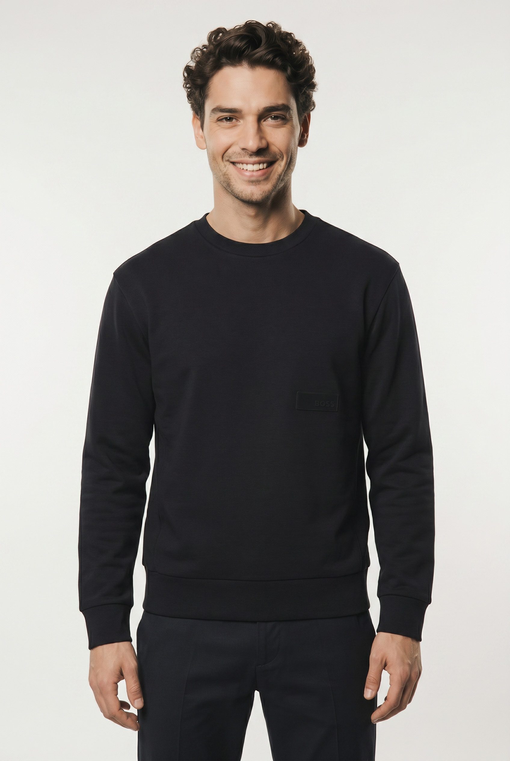 BOSS GREEN Sweatshirt Rundhalsausschnitt, Relaxed Fit, Logo-Badge