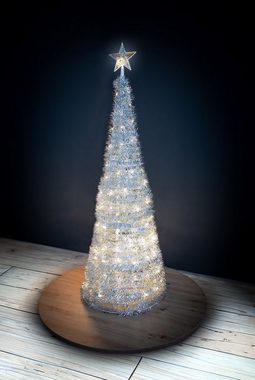Spetebo Künstlicher Weihnachtsbaum Spiral Weihnachtsbaum 150 cm mit 120 LED - silber, Kunst Tannenbaum mit Stern Spitze für Außen und Innen
