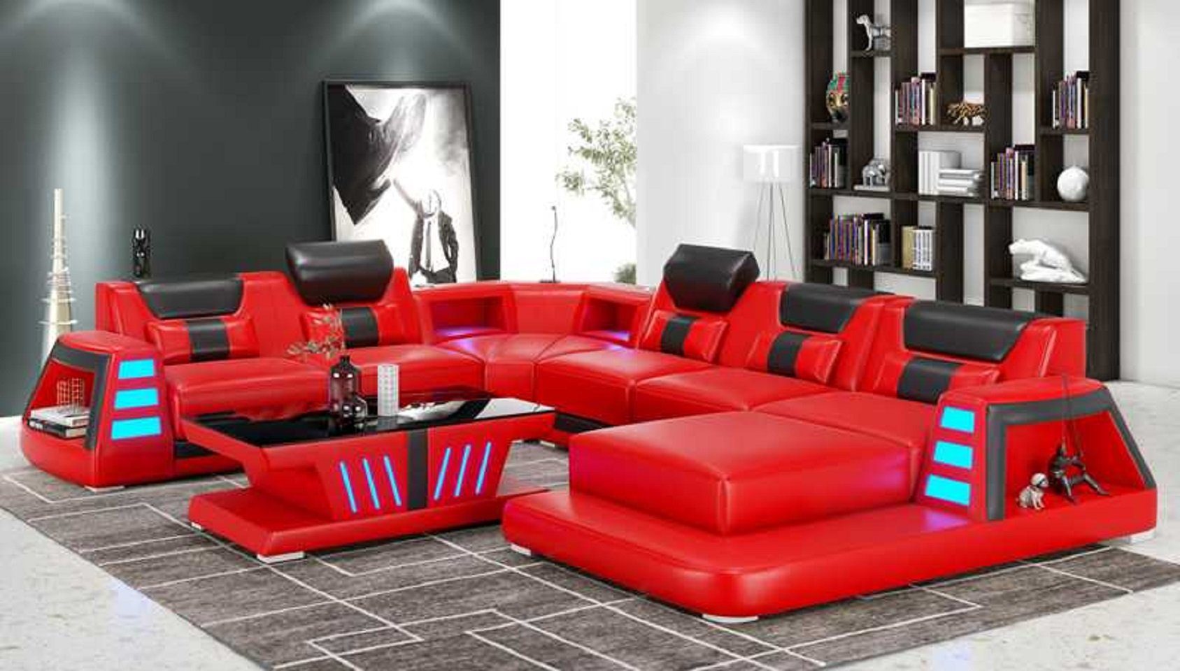 JVmoebel Ecksofa Zeitgenössisch Ecksofa U Form Wohnlandschaft Modern Sofa, 4 Teile, Made in Europe Rot