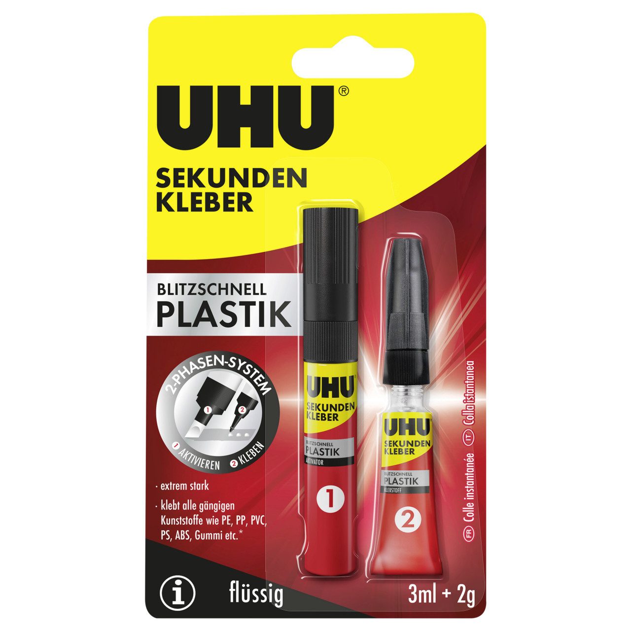 UHU Sekundenkleber UHU Sekundenkleber Plastik Tube 2 g + Aktivator 3