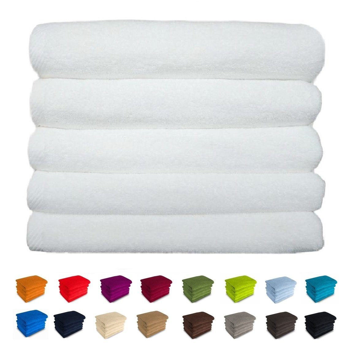 MatratzenL.A.B® Duschtücher 70x140 cm Rimini 500 g/m², 100% Baumwolle, Badetücher, Frotee, 23 Farben, mit Aufhänger, einzeln verpackt weiß - 01