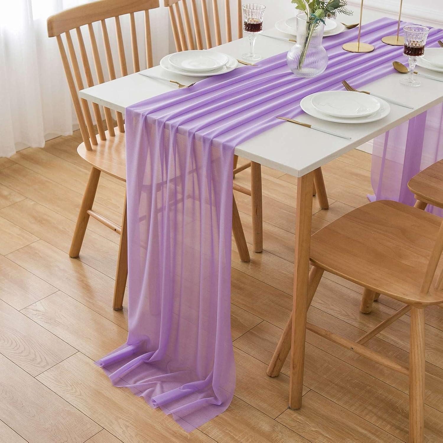 LuxusKollektion Tischläufer Tischläufer Chiffon Tüll Dekostoff lila Hochzeit Lila-23 70 x 400 cm (1-tlg)