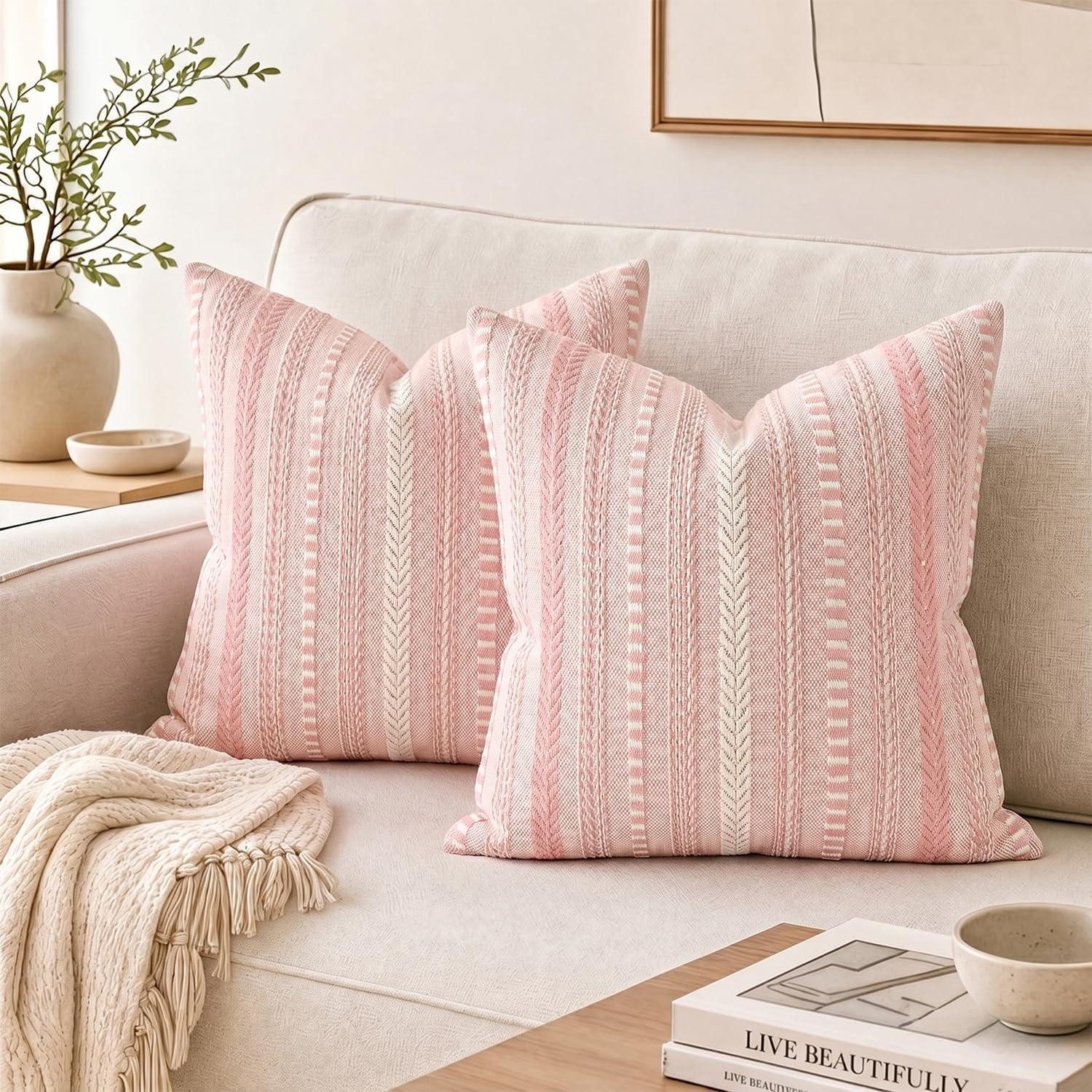 LuxusKollektion Kissenbezüge Kissenbezüge Boho Vintage 45x45 cm Rosa 2er Set, (2 Stück)