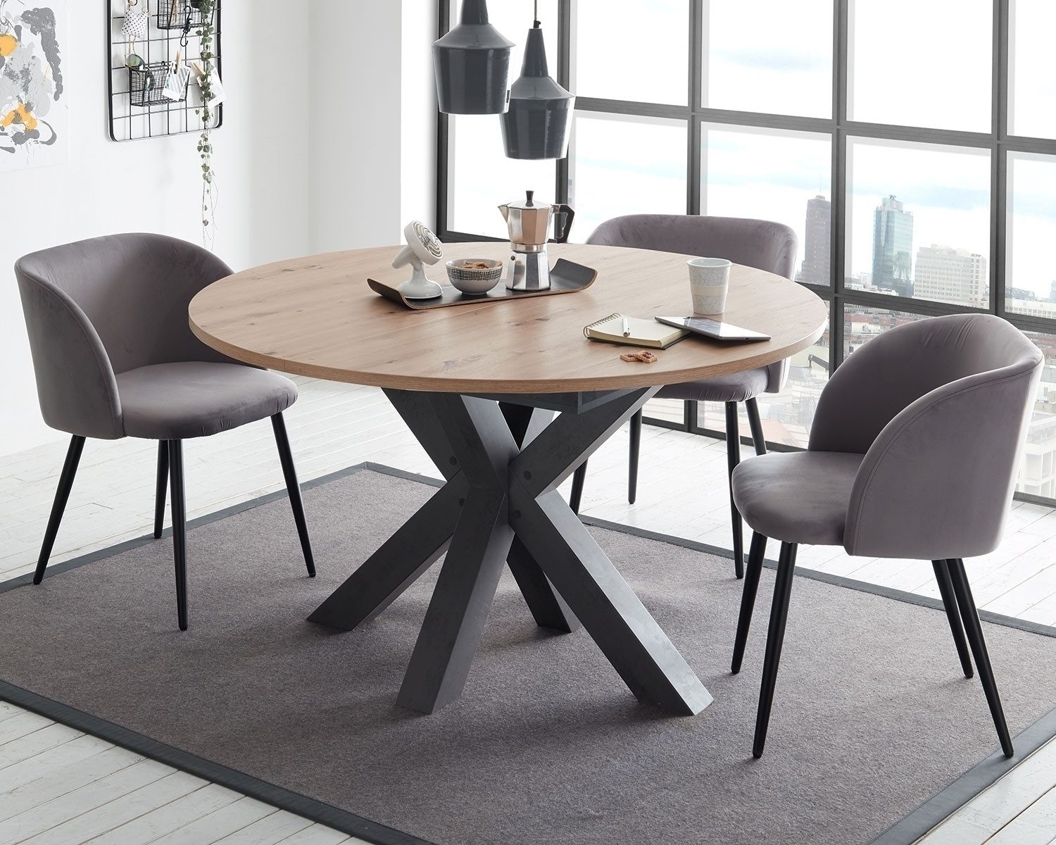 Mäusbacher Esstisch BIG SYSTEM, Ø 130 cm, Asteiche Dekor, Graphit Dekor, bi günstig online kaufen