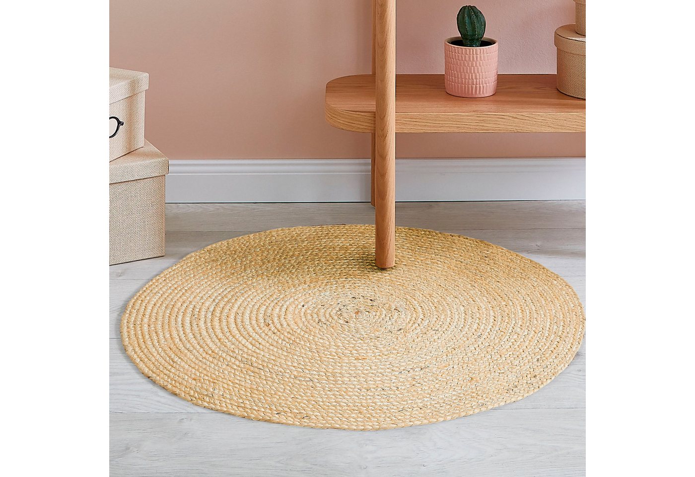 LUXOR living Teppich Ibo, Juteteppich, rund, Höhe: 7 mm, Wendeteppich, handgeflochten, Naturfaser, Boho-Style, Wohnzimmer