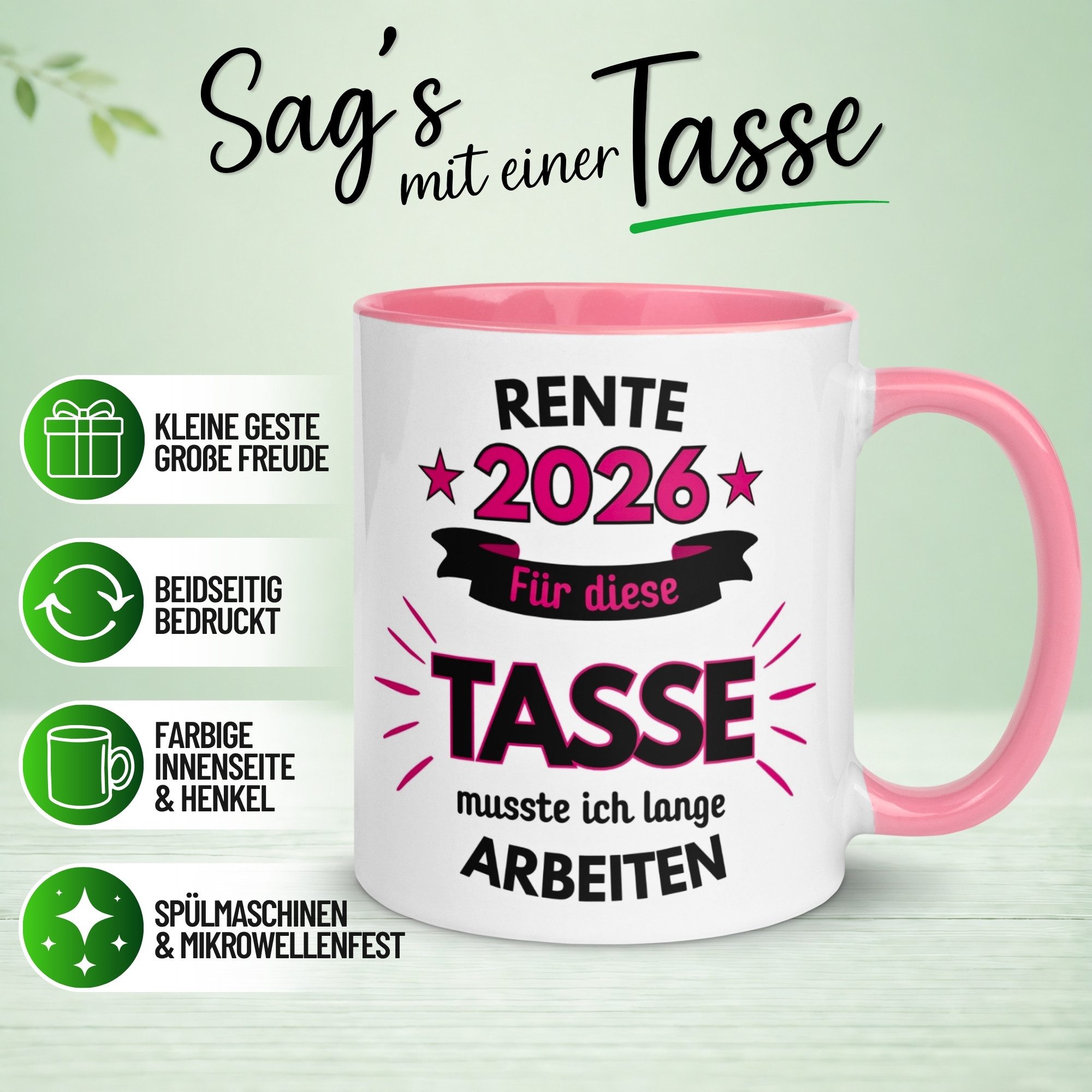 Momentals Tasse Rente – „Echt lange dafür gearbeitet“ – Renteneintritt Geschenk Frauen, Gratis Versand · Links-&Rechtshänder · Spülmaschinenfest