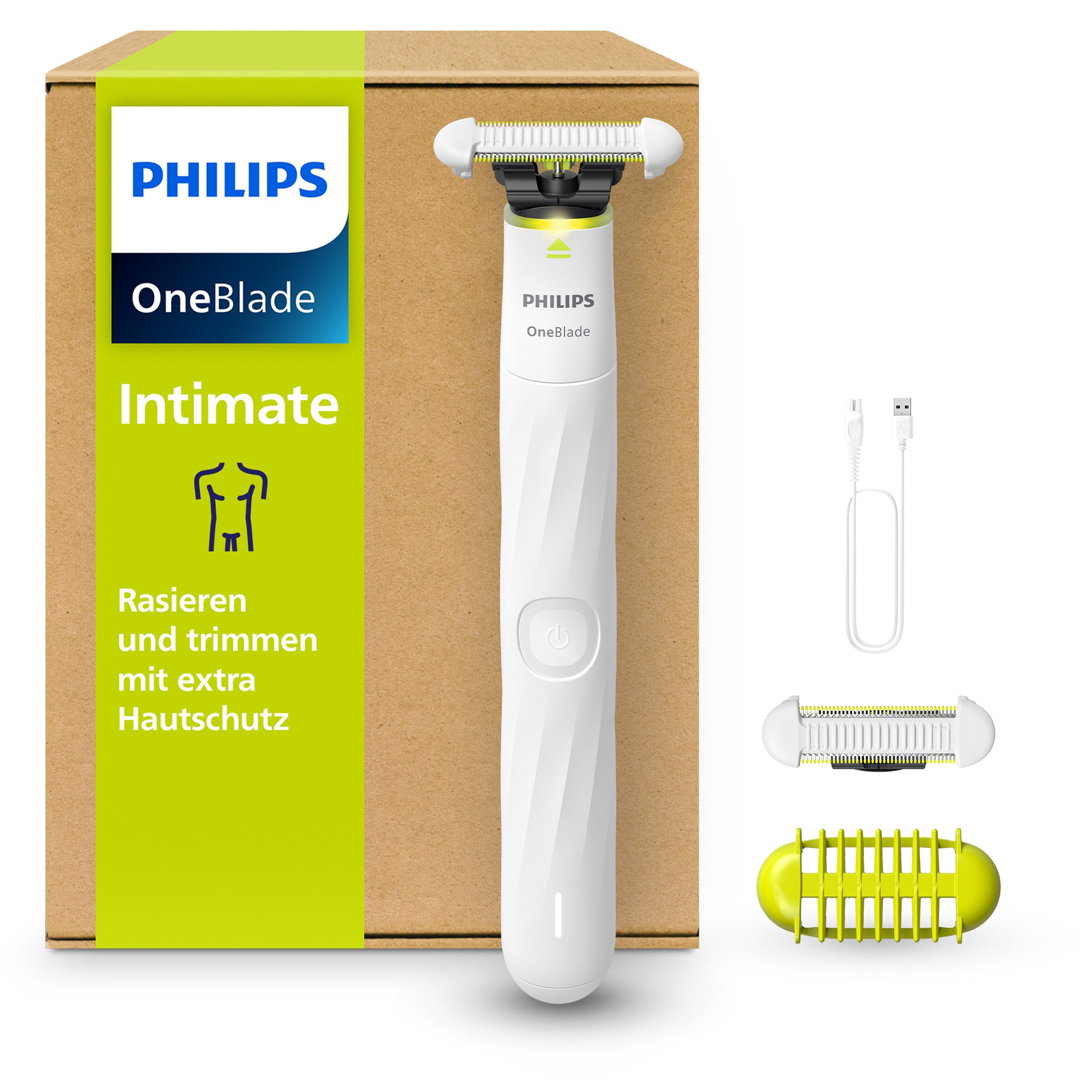 Philips Elektrorasierer OneBlade Intimate QP1930/30, Aufsätze: 1, mit Konturenfolgetechnologie, nass und trocken verwendbar