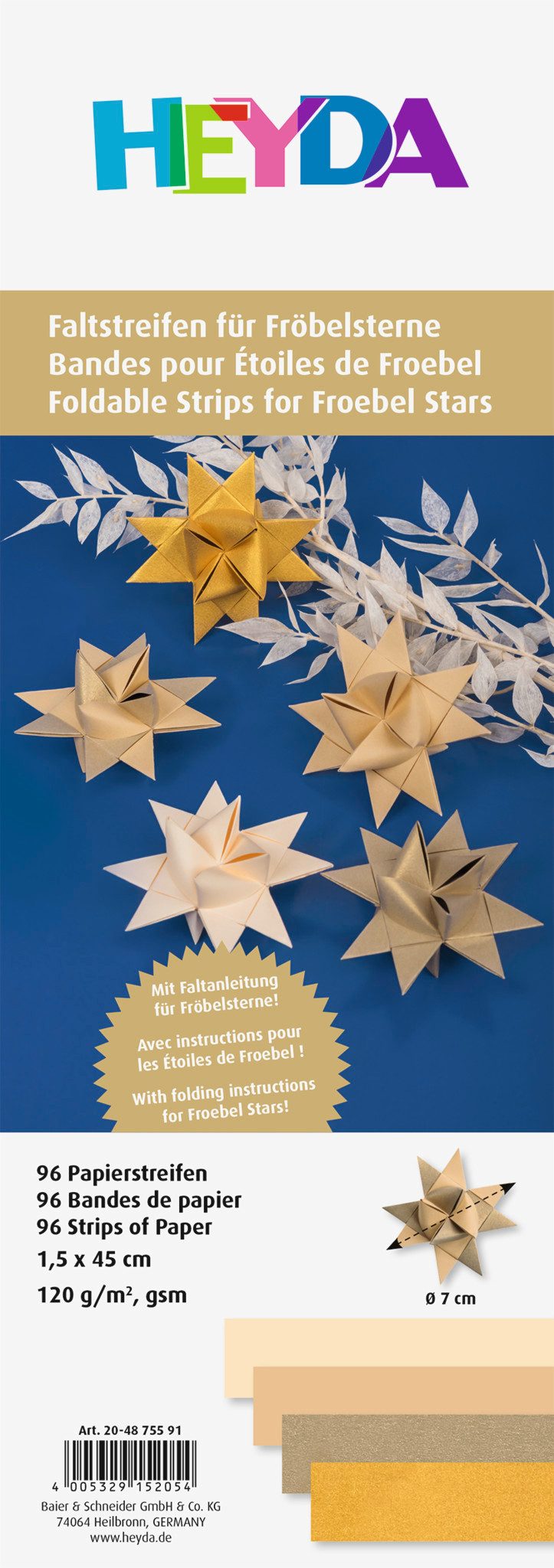 Heyda Designpapier Faltstreifen-Set für Fröbelsterne B/H: 15 cm × 45 cm 120 g/m² goldfarb