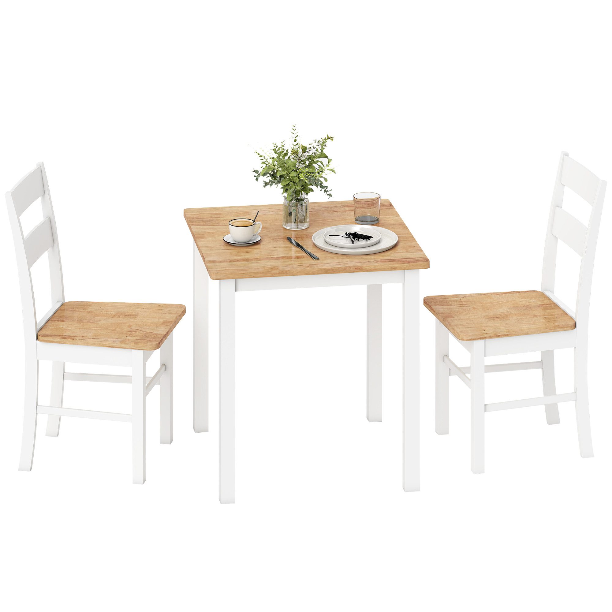 HOMCOM Esstisch für 2-4 Personen, mit Rückenlehne (Esstisch-Essstuhl-Set, 3-St., Küchentisch), aus Holz, für kleine Raum, Küche, Esszimmer Eiche