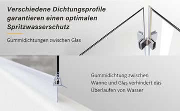 Boromal Badewannenfaltwand 120x140 180° Faltbar Badewannenaufsatz 2 teilig, beidseitig Nano 5mm Sicherheitsglas, Rechts-und Links montierbar, Hebe- / Senkfunktion