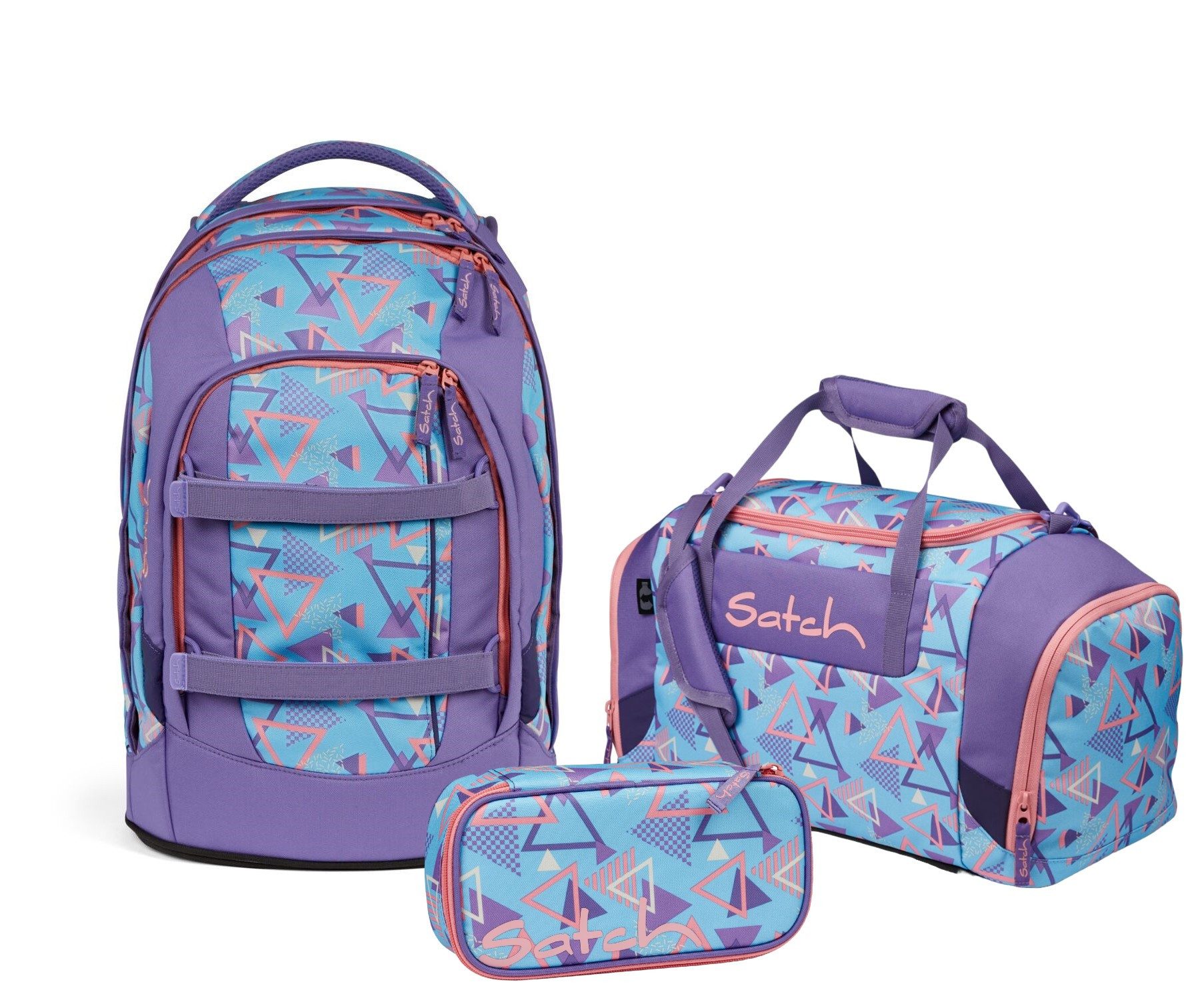 Satch Schulranzen Schulrucksack-Set PACK 80s Dance 3-teilig, Kollektion 2024 (3 Stück), Laptop-Fach, Your-Size-System, Schulranzen