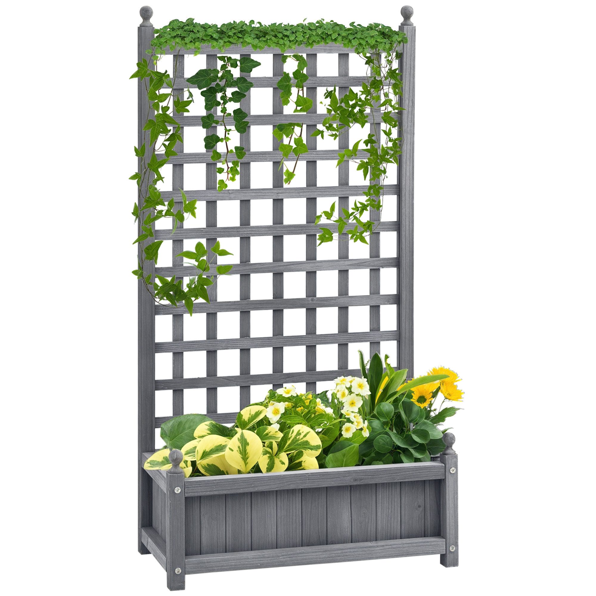 Outsunny Hochbeet Pflanzkasten mit Rankgitter, Rankkasten (Blumenkasten, 1 St., Blumenständer), für Garten, Balkon, grau