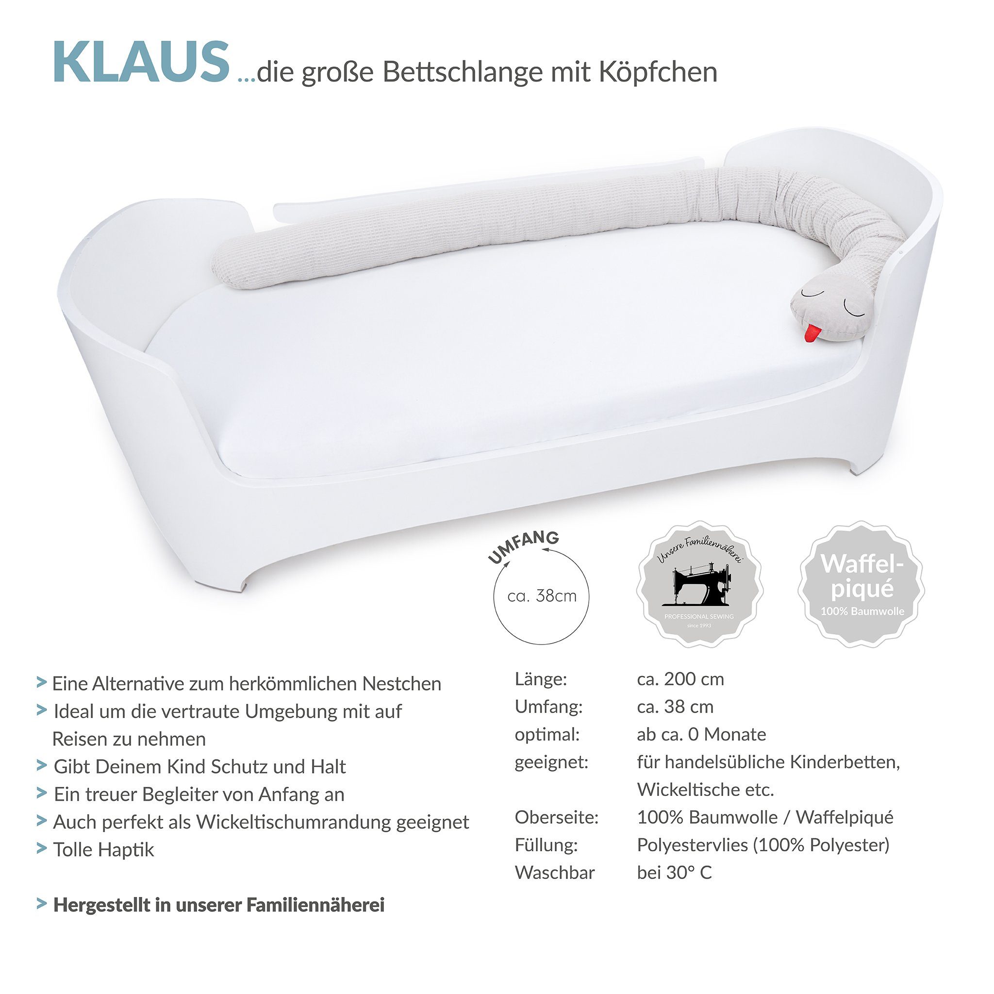 Liebes von priebes Bettnestchen KLAUS Bettschlange, Bettumrandung, Bettnestchen, groß, Nestchen, Liebe