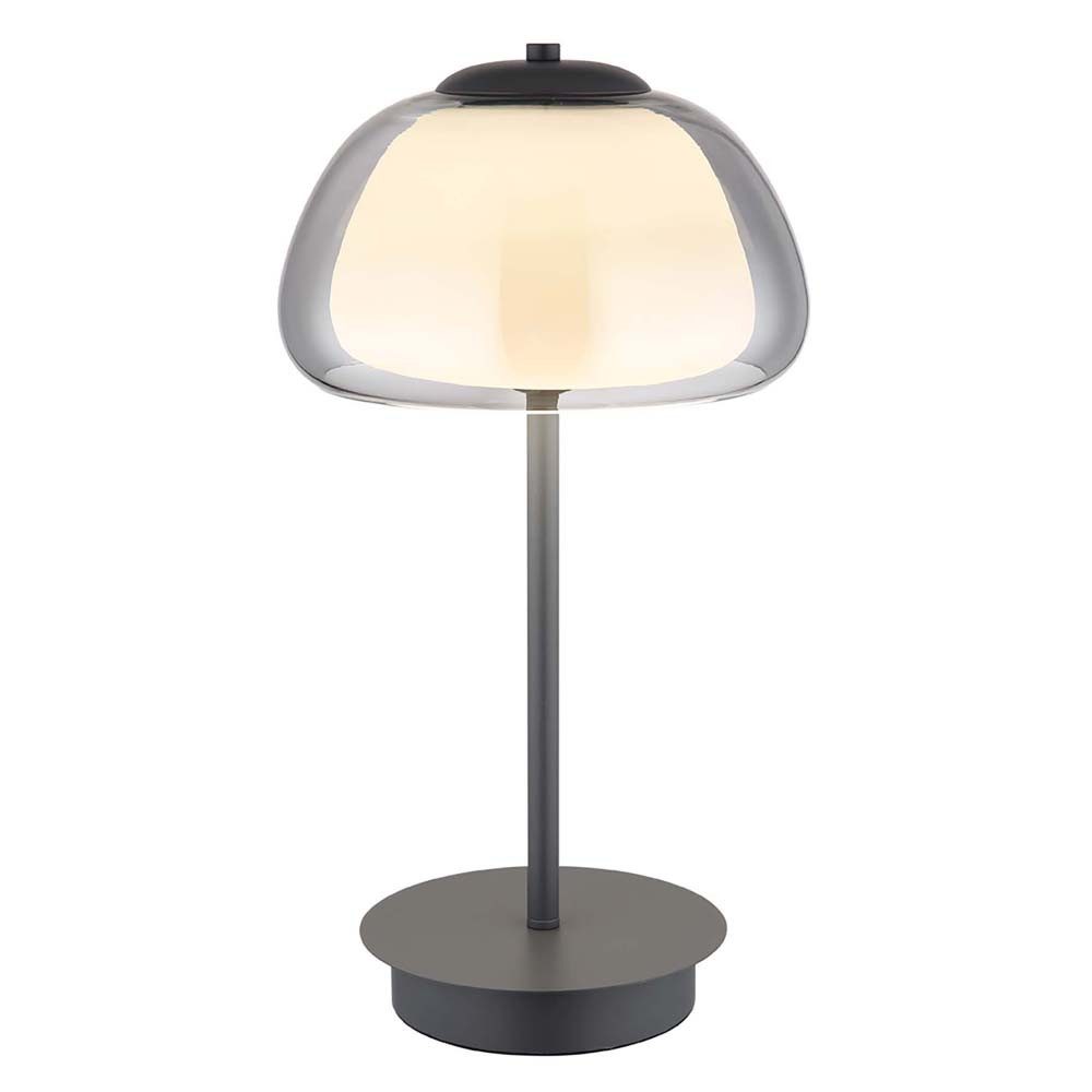 GLOBO LIGHTING LED Tischleuchte, LED-Leuchtmittel fest verbaut, Kaltweiß, Warmweiß, Neutralweiß, Tageslichtweiß, LED Tischleuchte Nachttischlampe anthrazit Rauchglas dimmbar H 46 cm