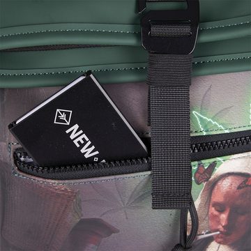 NEW REBELS Cityrucksack kleiner Roll Up RollTop Kurier Rucksack Los Angeles Milkmaid, Motiv: kiffendes Mädchen, Hanfblatt, wasserabweisend