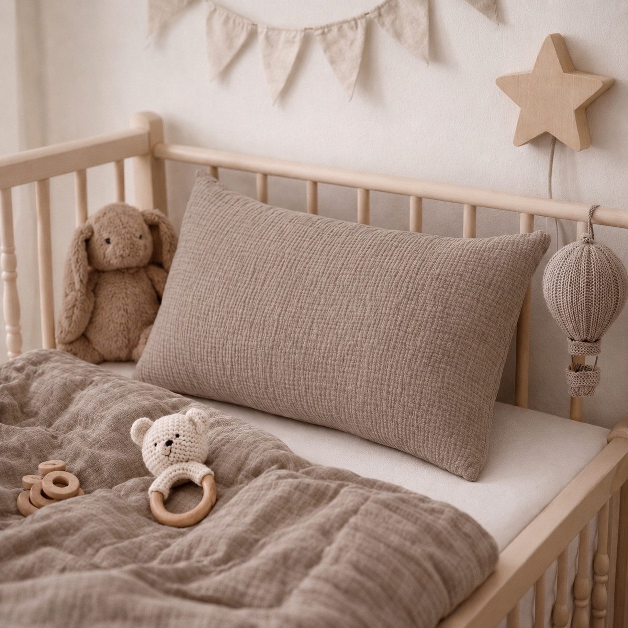 BABEES Kissenbezüge 2-er Set Kissenbezug 40x60 / 30x50 cm 100% Musselin Baumwolle 150 g/qm, Kissenbezüge Kissenhülle Kinderbettwäsche Kinderzimmer Creme Beige