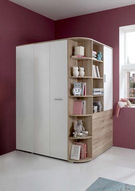 99rooms Eckkleiderschrank Lio mit Falttüren (Kleiderschrank, Mehrzweckschrank, Kinderschrank) mit viel Stauraum, aus Holzwerkstoff, Design Modern, für Kinder