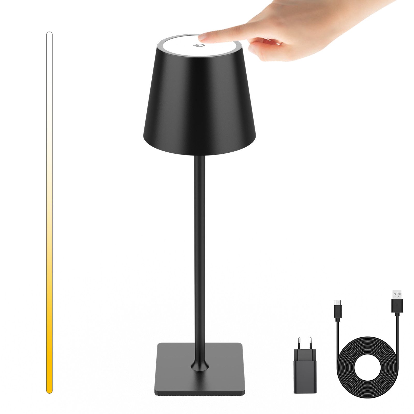 LQWELL LED Tischleuchte mobile LED Tischlampe Aufladbar, Akku Tischlampe Outdoor, Touch-Dimmbar von 5–100 % Helligkeit, mit 3 Lichtfarben, LED fest integriert, Kaltweiß, Naturweiß, Warmweiß, (3000/4000/6000K), USB, Akku, Outdoor, Indoor, Akkuleuchte 36cm hoch