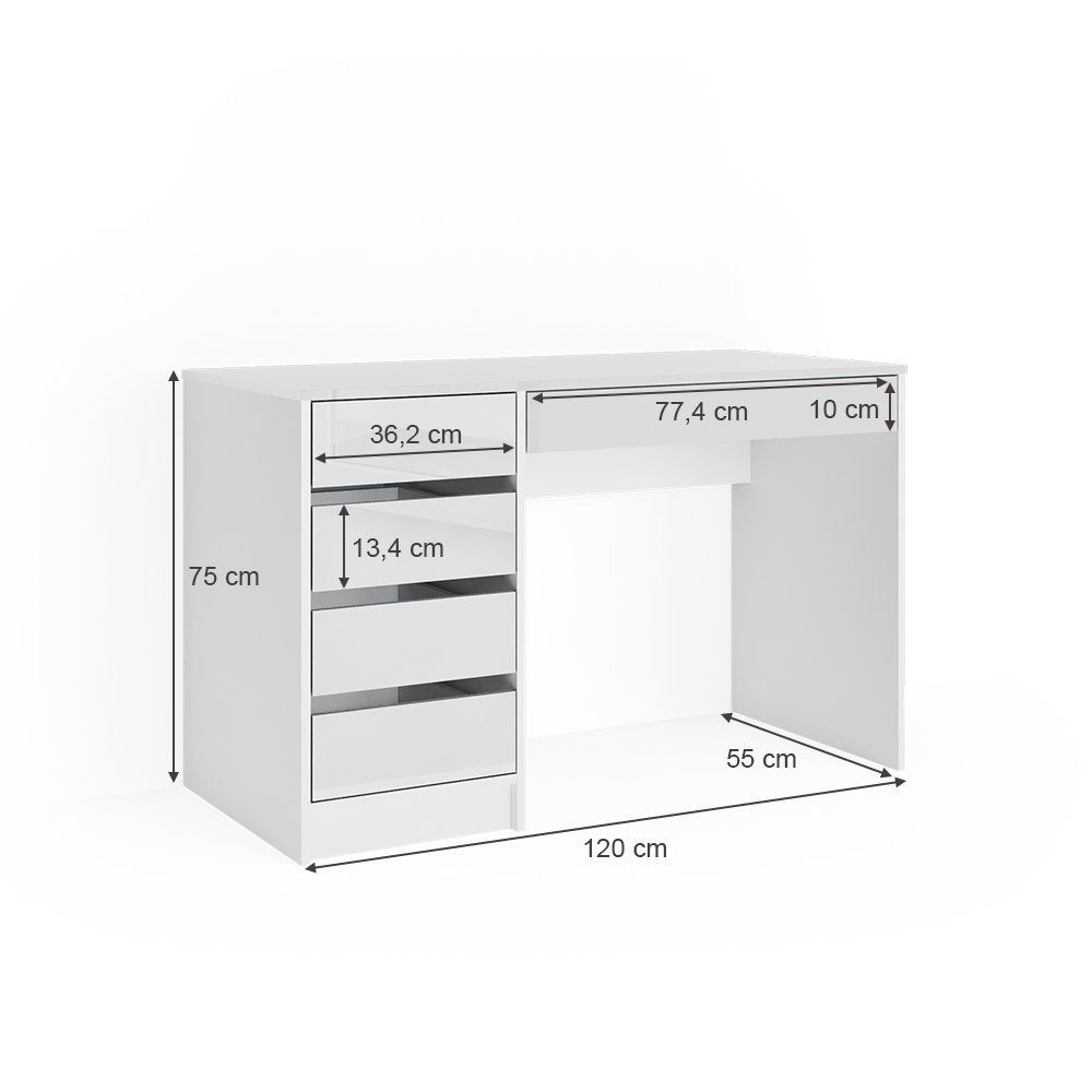 Vicco Schminktisch Sherry, Weiß, 120 cm (1-St)