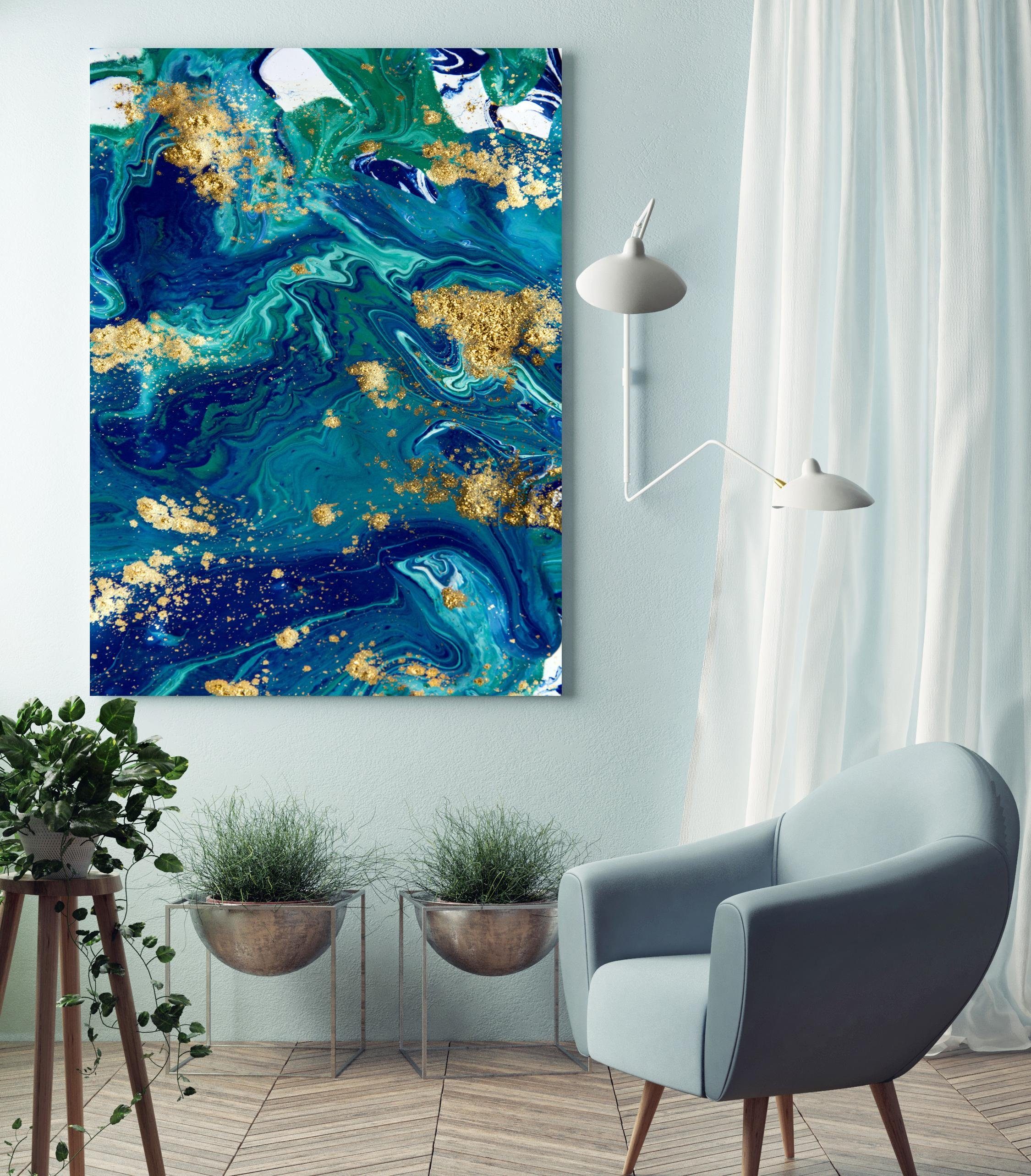 queence Acrylglasbild Achat - Wandbild - Glasbild - Acrylbild - mit Aufhängesystem, Abstrakt, Kunst, Marmor, Goldveredelung, Handgearbeitet, Gerahmt, Edel