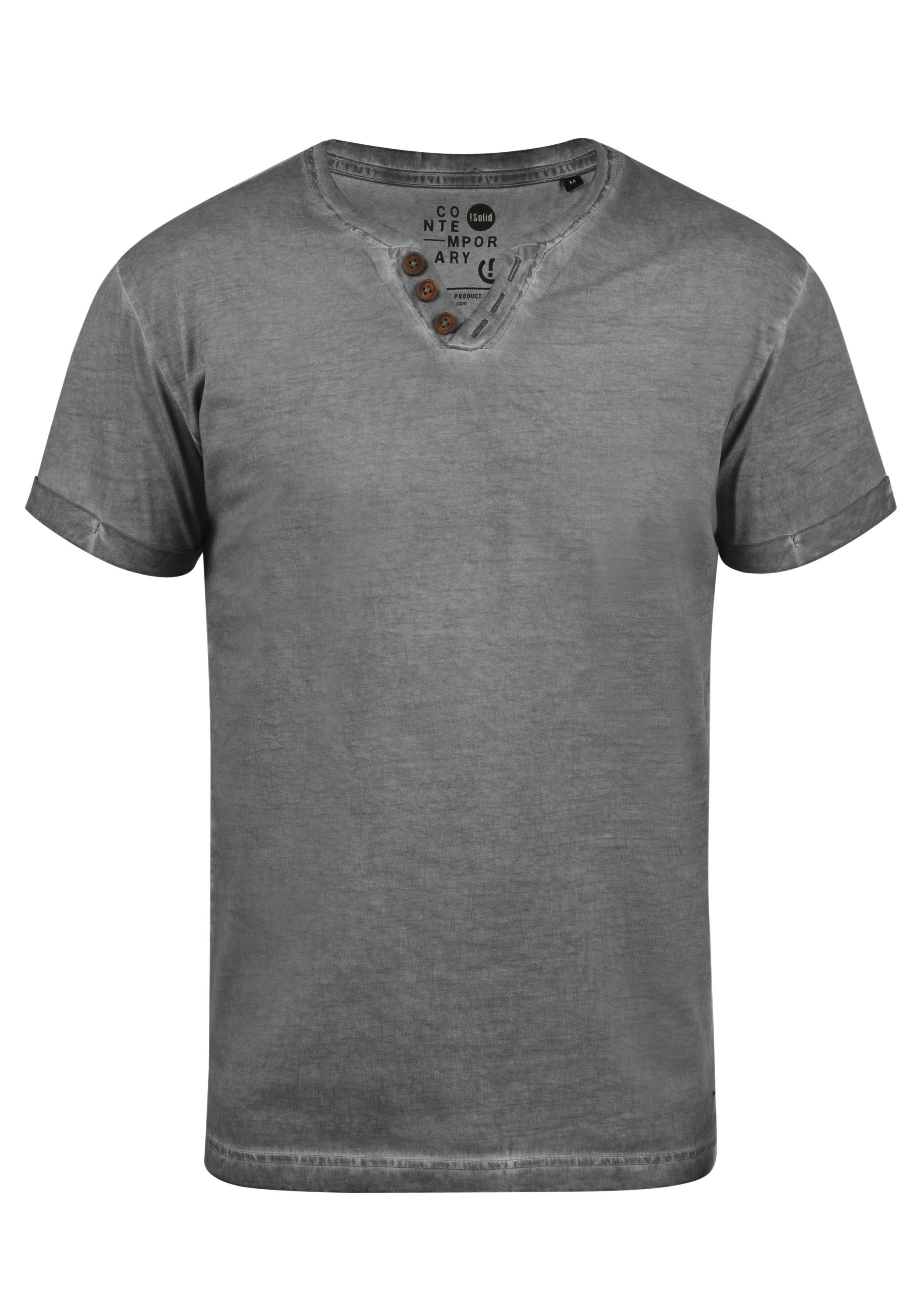 !Solid Rundhalsshirt SDTino Kurzarmshirt mit Knopfleiste Dark Grey (2890)