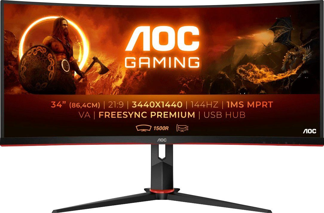 AOC CU34G2X/BK Curved-Gaming-LED-Monitor LED) Hz, px, (86,4 Reaktionszeit, 1440 VA cm/34 ", x QHD+, 144 3440 1 ms