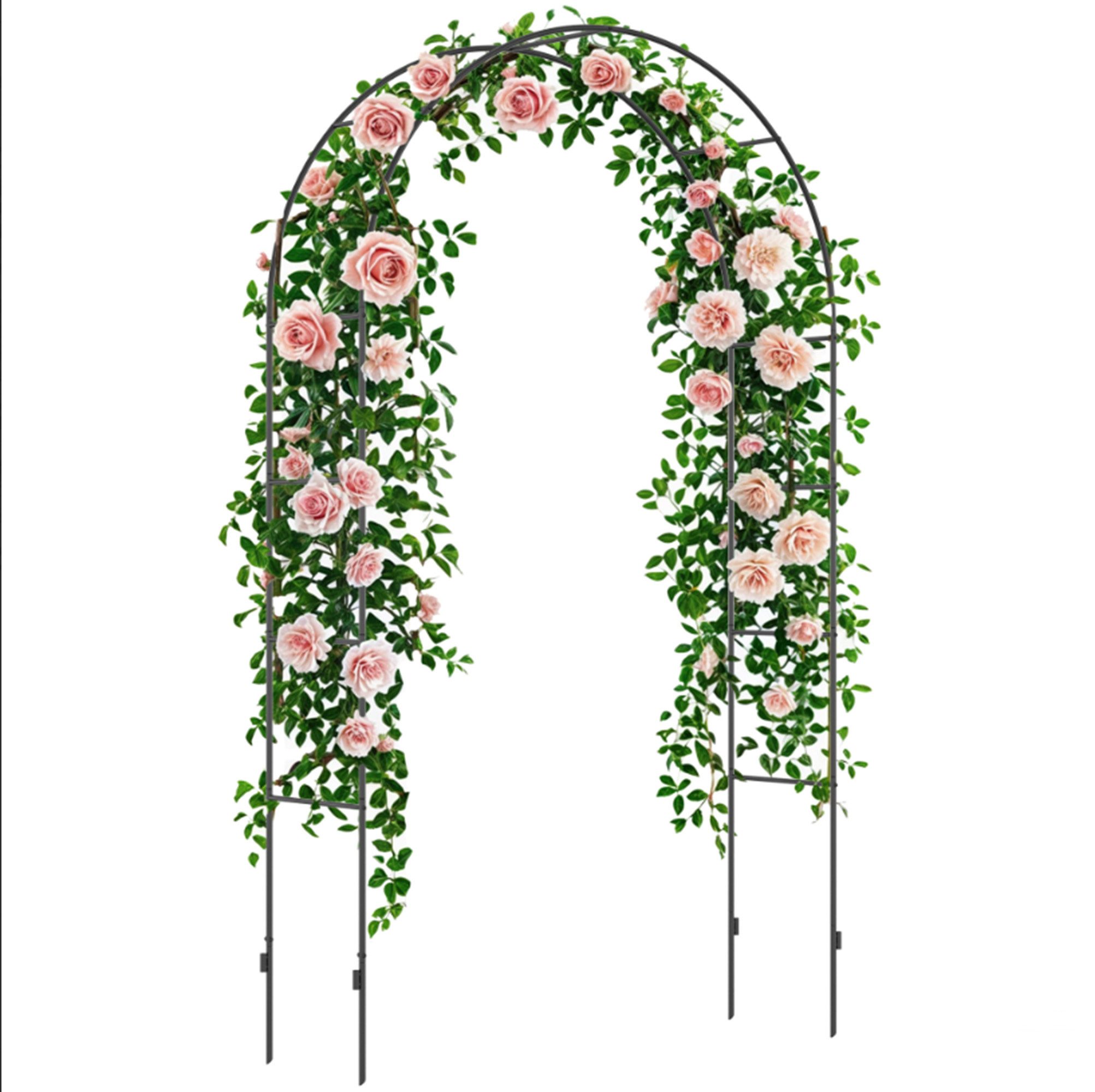 ibettertec Pflanzentreppe Rosenbogen, Rankhilfe, Gartenbogen, Torbogen, Bögen (pulverbeschichtetes Metall, matt schwarze Oberfläche, 1 St., 1 x Metall Rosenbogen, 4 x Erdspieße zur Bodenbefestigung), pulverbeschichtetes Metall, matt schwarze Oberfläche