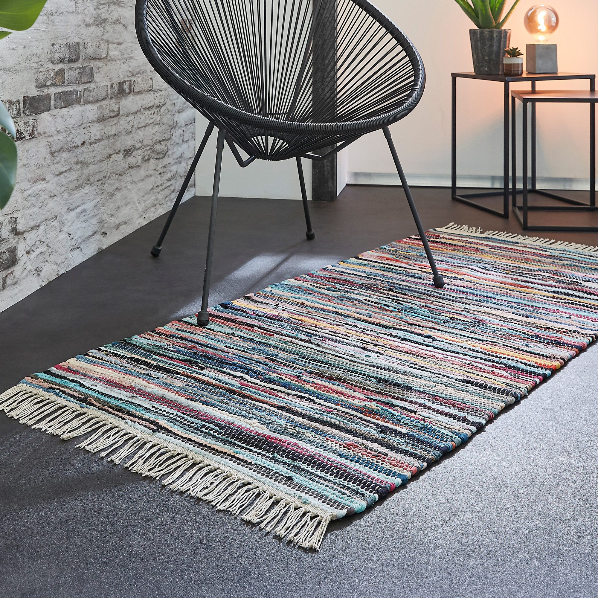 Andiamo Teppich Multi, rechteckig, Höhe: 10 mm, Flachgewebe, Fleckerl, reine Baumwolle, handgewebt, mit Fransen