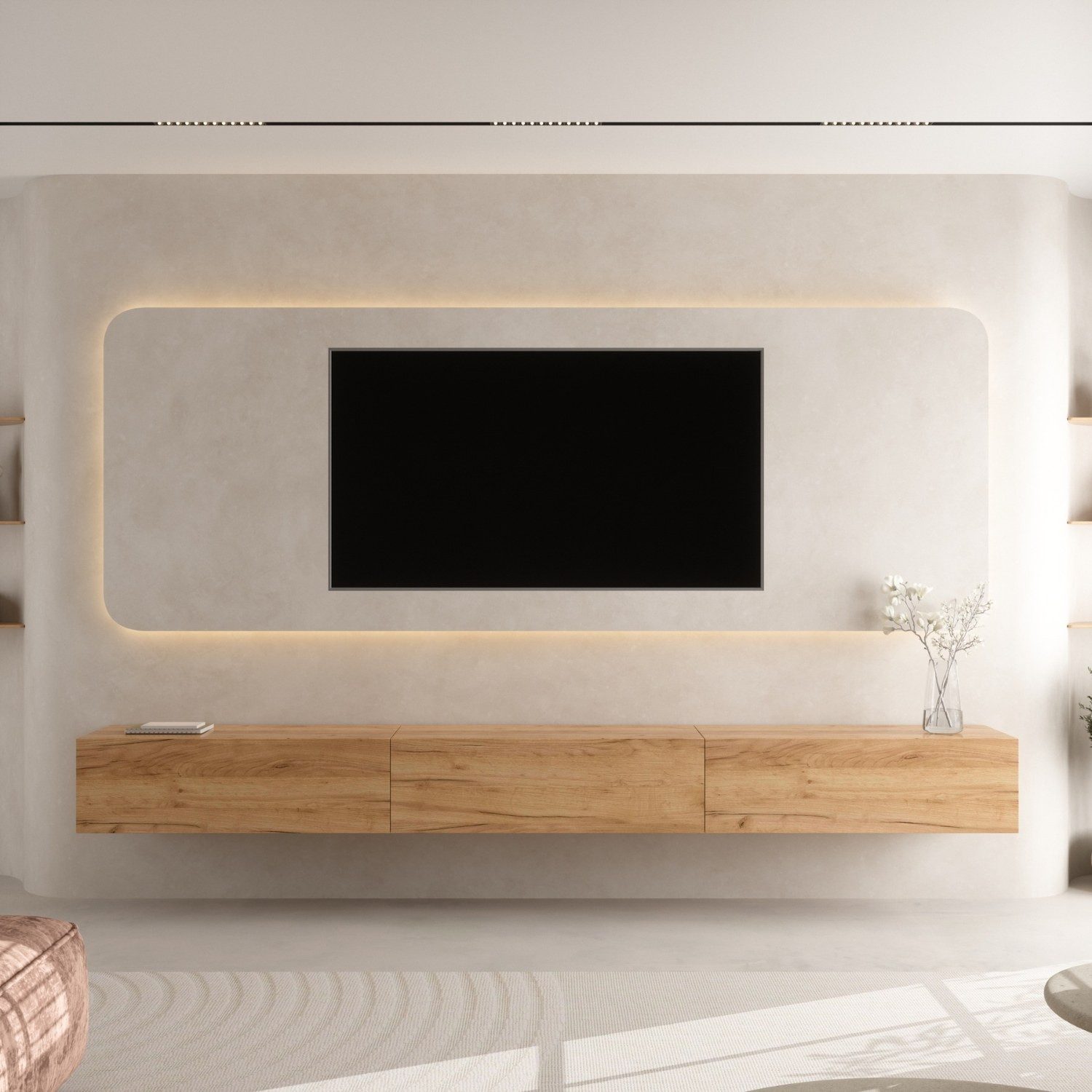 Planetmöbel TV-Board WEST TV Board 300 cm (3 x 100 cm) (TV Lowboard, Fernsehschrank hängend oder stehend), Fernsehtisch 3x 100cm breit