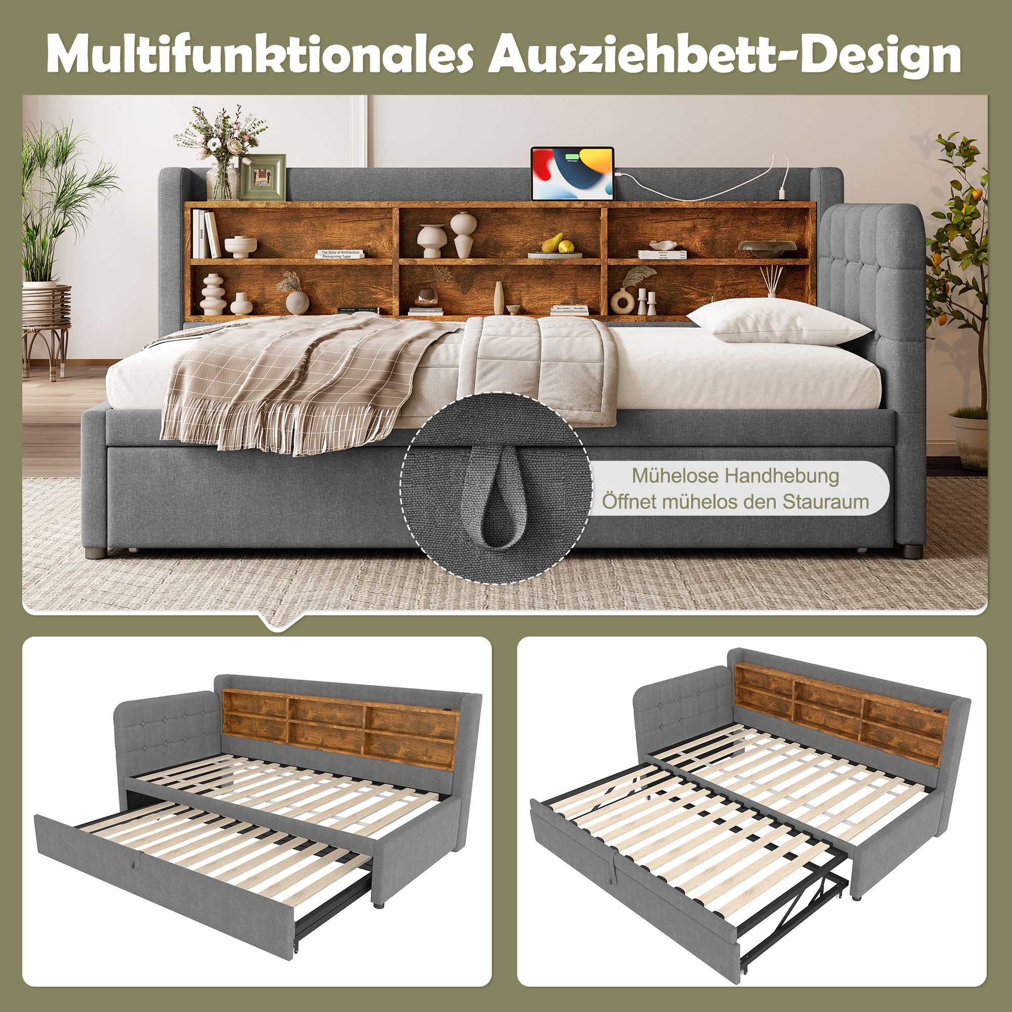 REDOM Schlafsofa Funktionsbett, mit Ausziehbett 180x200 cm, USB & Typ-C-Ans günstig online kaufen