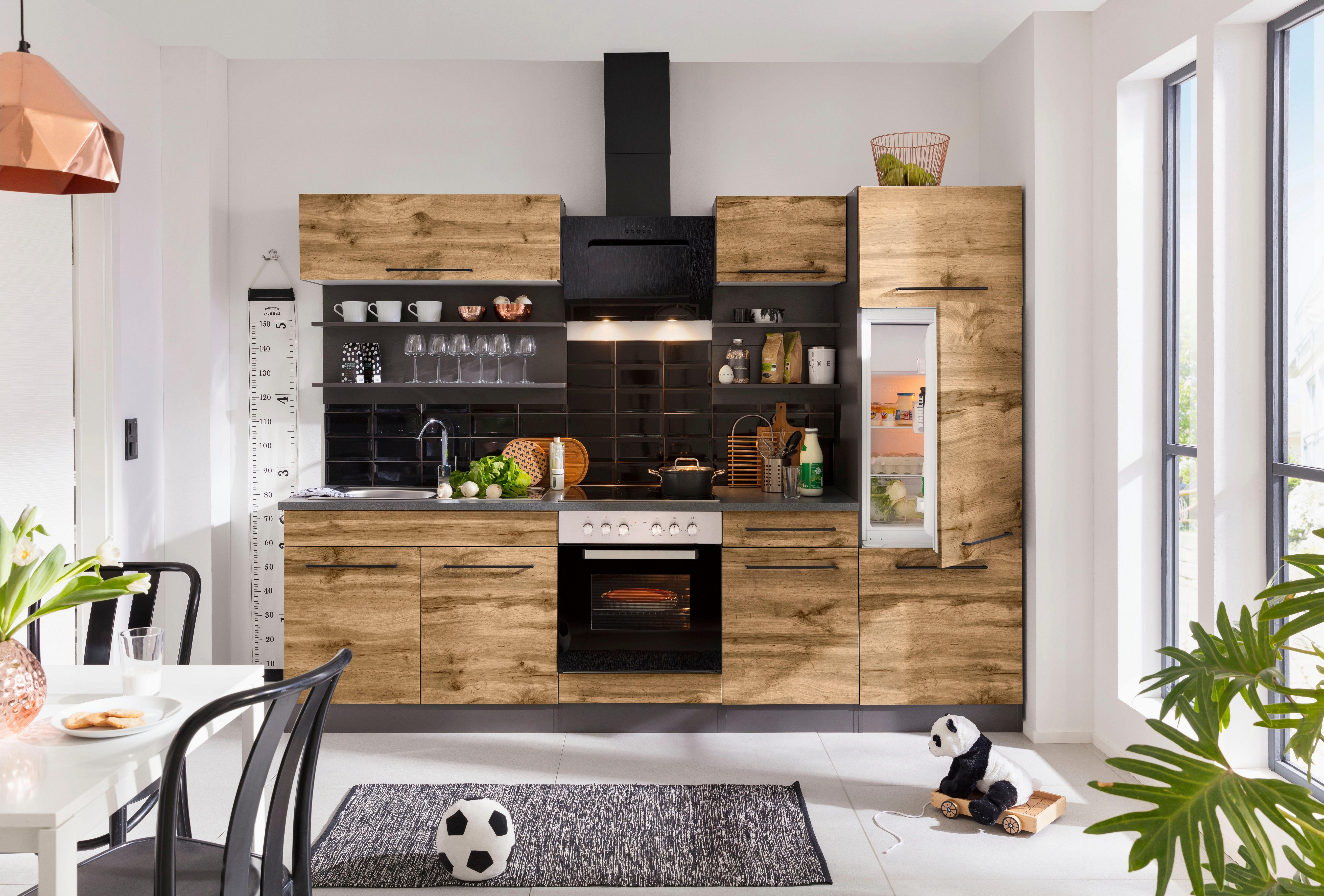 KOCHSTATION Küchenzeile KS-Tulsa, ohne E-Geräte, Breite 270 cm, schwarze Metallgriffe, MDF Fronten