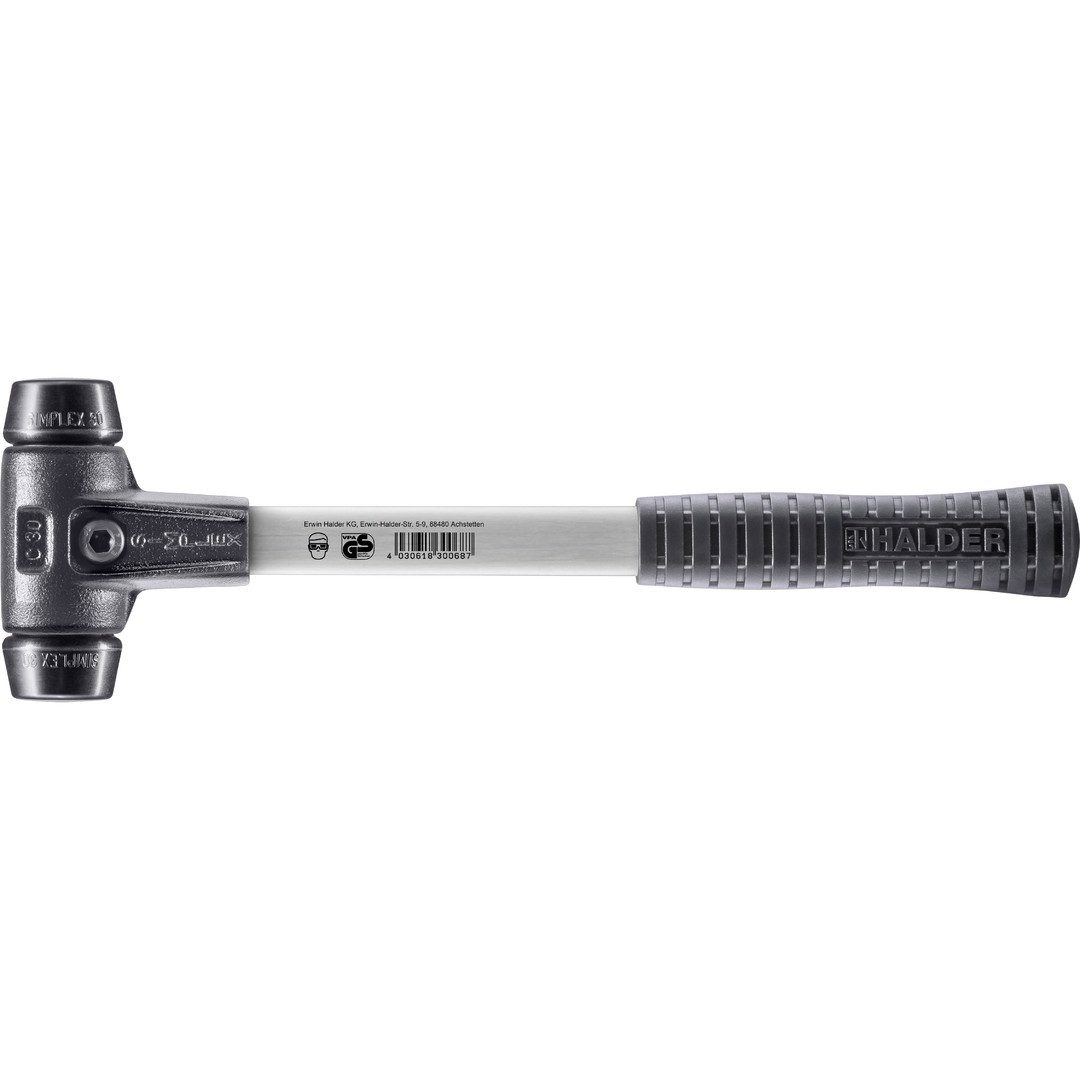 Gummihammer HALDER SIMPLEX Schonhammer Ø 30 mm Gummi mit verstärkem Tempergussgehä