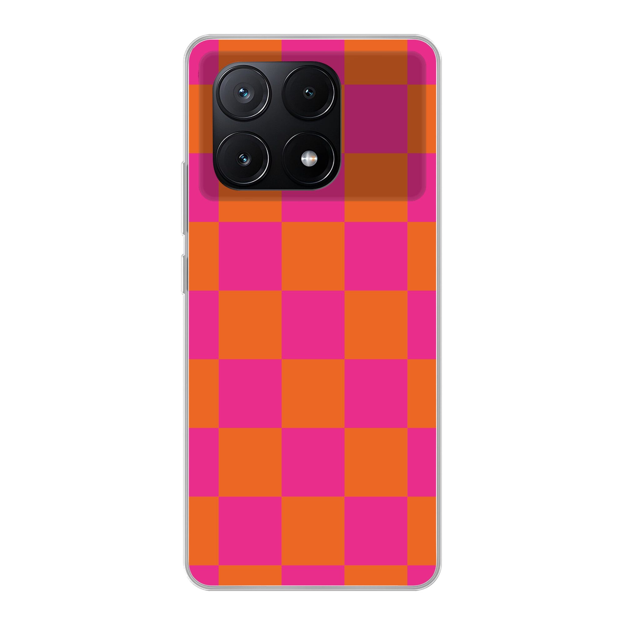 MuchoWow Handyhülle für Xiaomi Poco X6 Pro Schachbrettmuster - Orange - Rosa - Blöcke, Handy Case, Silikon, Bumper Case Dünn