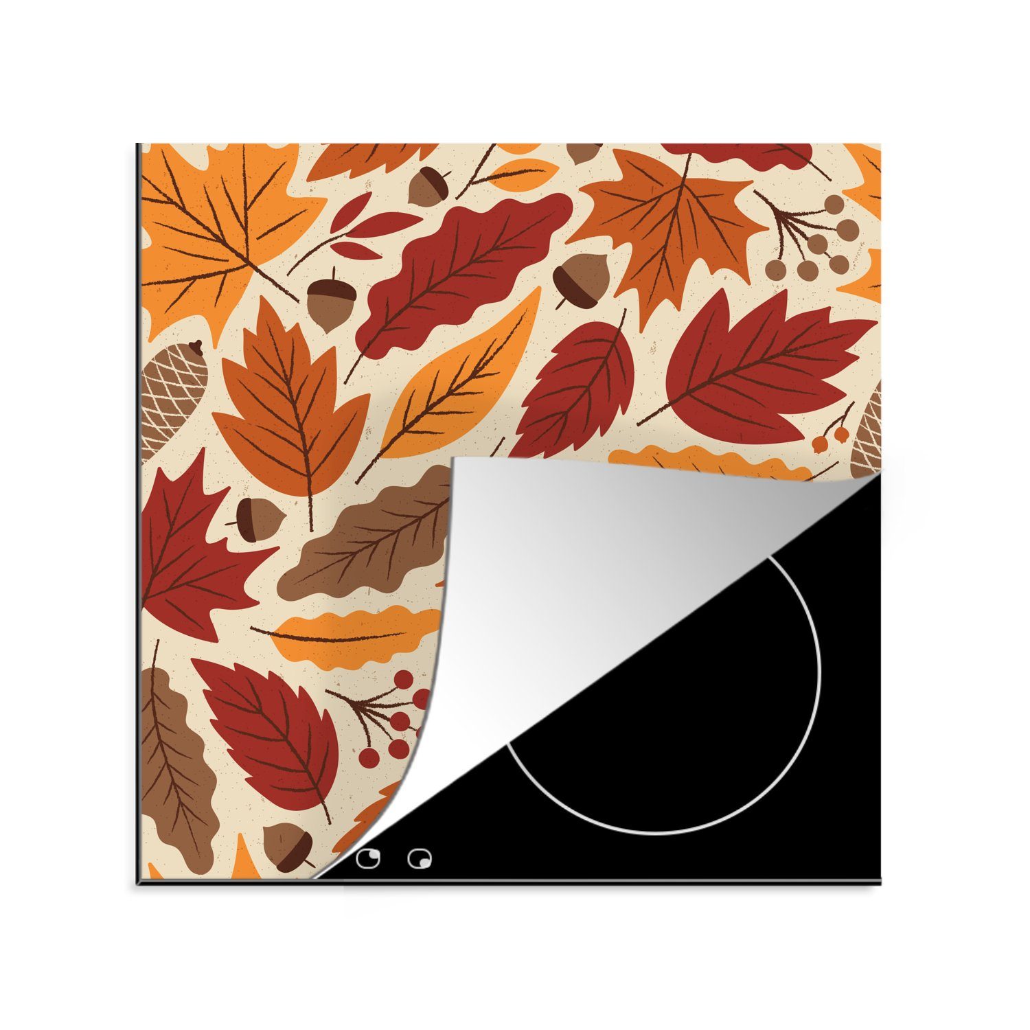 Herbst (1 Herdblende-/Abdeckplatte - tlg), cm, - Eichel 78x78 küche Arbeitsplatte für Blätter Vinyl, Zeichnung, Ceranfeldabdeckung, MuchoWow -