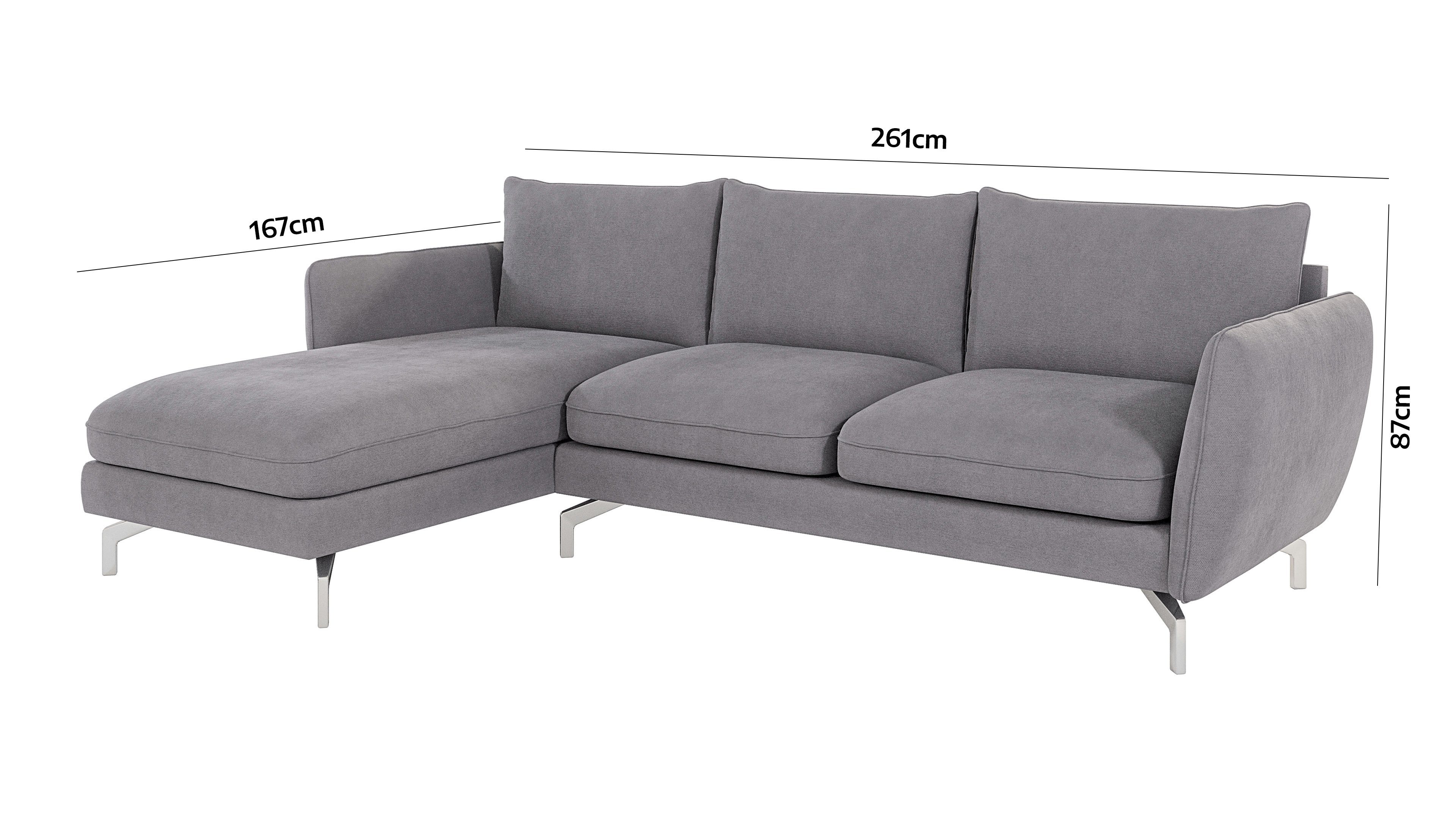 S-Style Möbel Ecksofa mit Metall Benita oder bestellbar, rechts Silber mit Wellenfederung mane links Füßen, mit mane Modernes