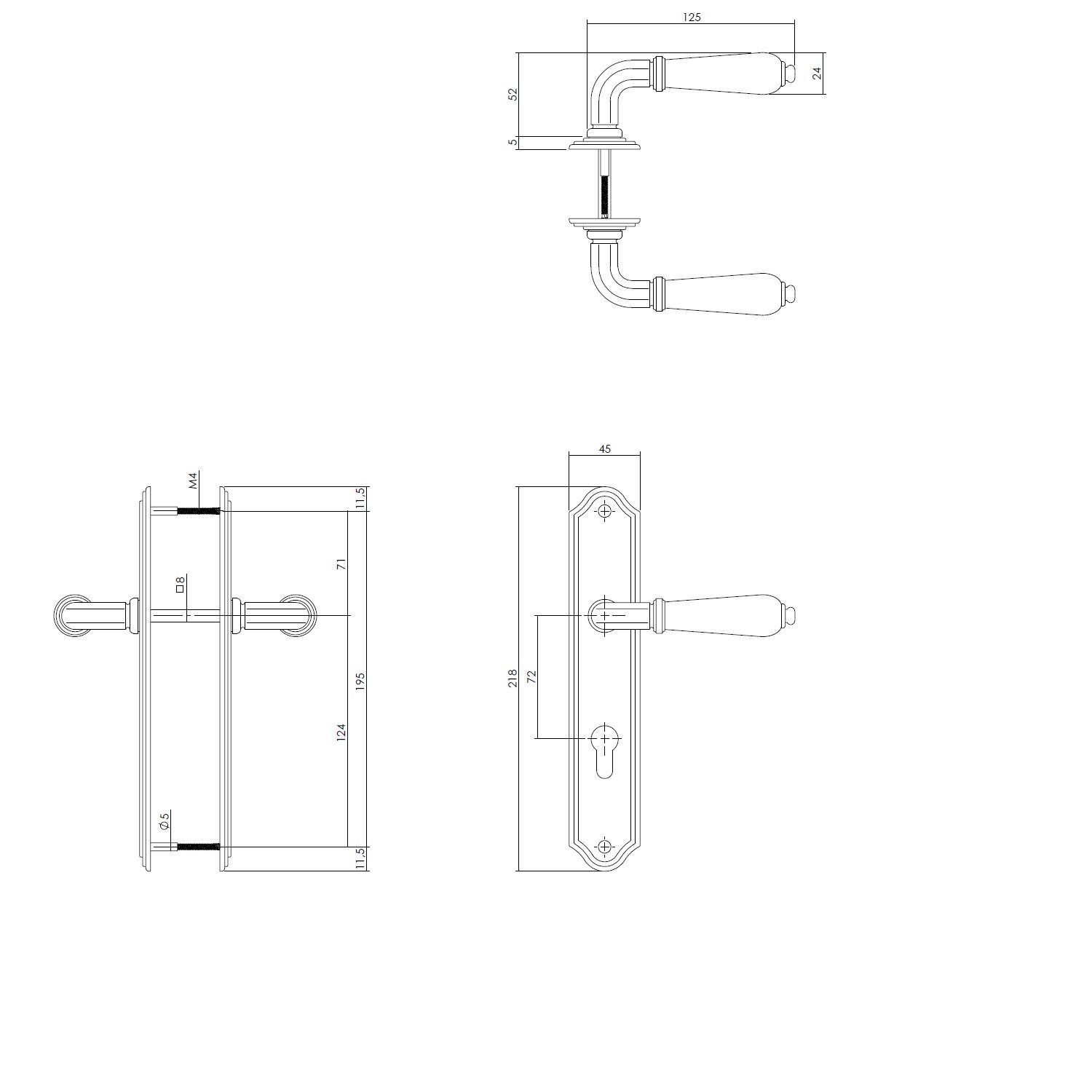 MS Beschläge Türbeschlag Antik Grau Langschild-Türdrücker Griff Schwarz