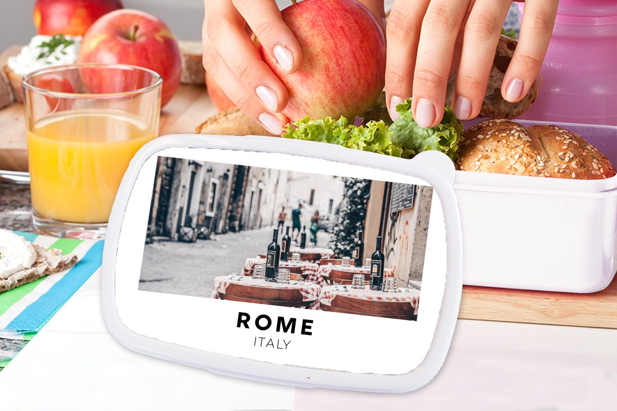 für Rom MuchoWow - Mädchen Brotdose, Erwachsene, Restaurant, für Italien Kunststoff, und Kinder und (2-tlg), Brotbox Lunchbox - weiß Jungs